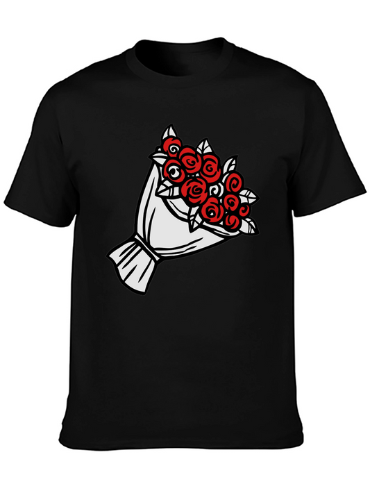 Rose Bouquet Graphic Tee - Black Casual Shirt
