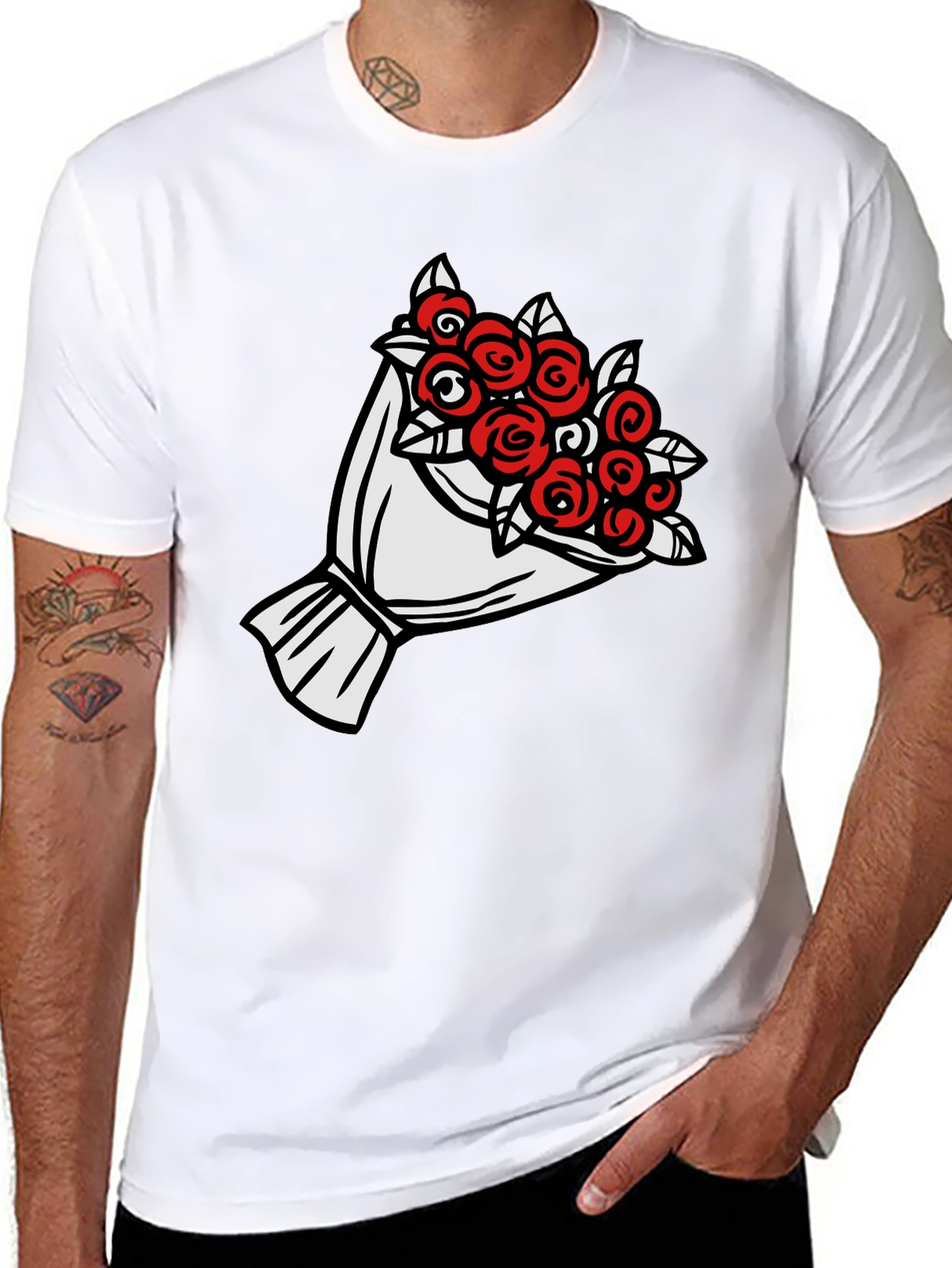 Rose Bouquet Graphic Tee - Black Casual Shirt