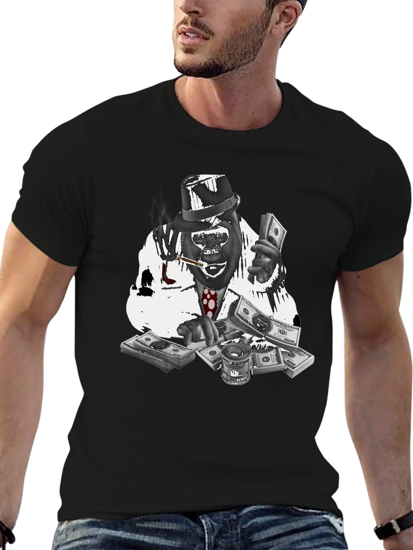 Gangster Gorilla Graphic Tee - Black