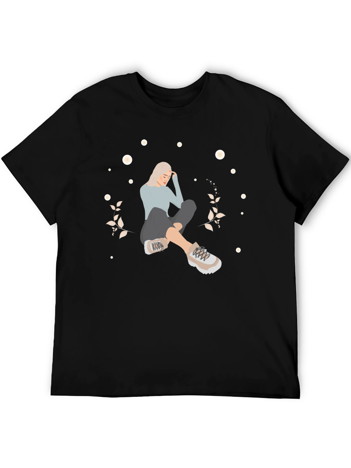 Stylish Black T-Shirt with Woman Illustration