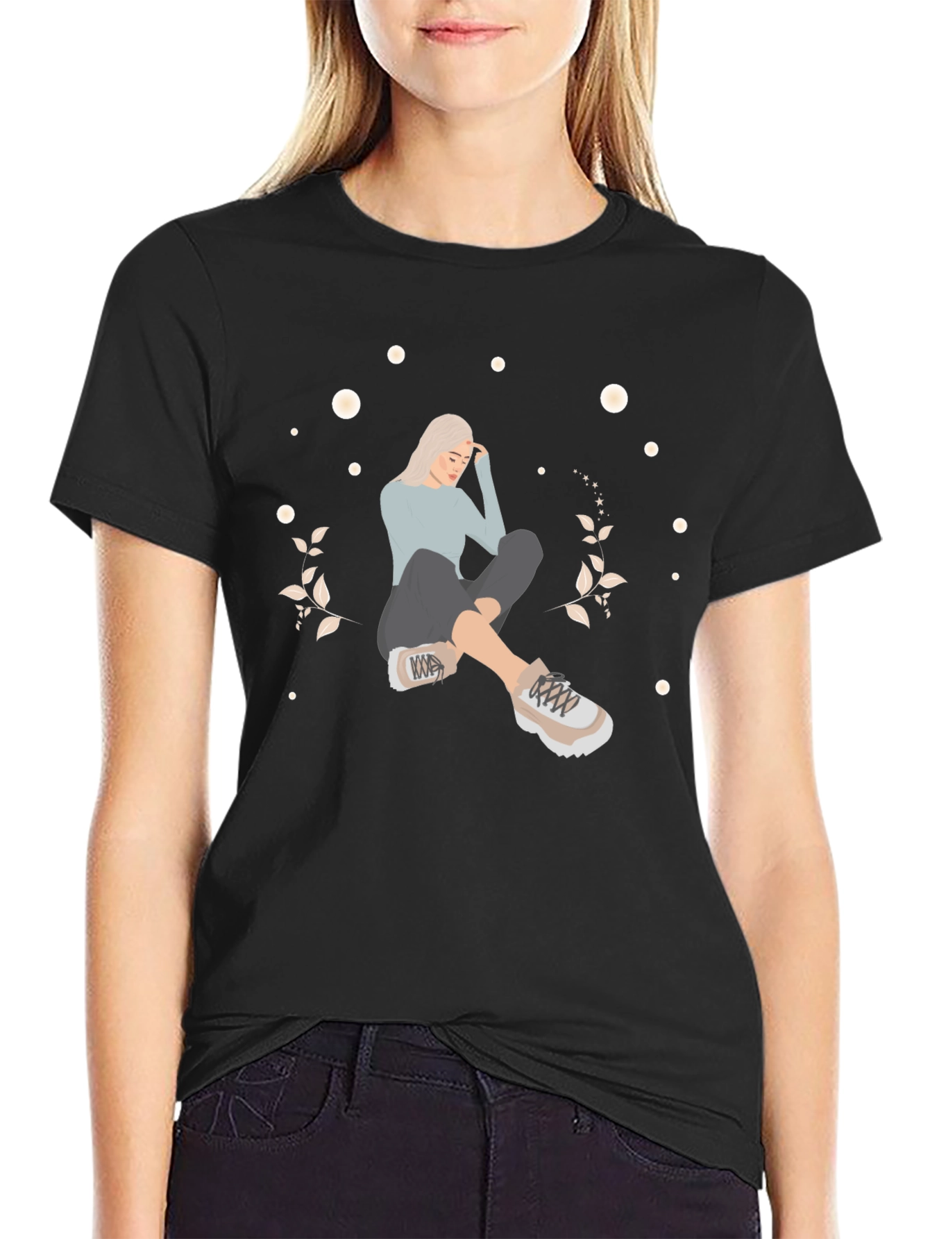 Stylish Black T-Shirt with Woman Illustration