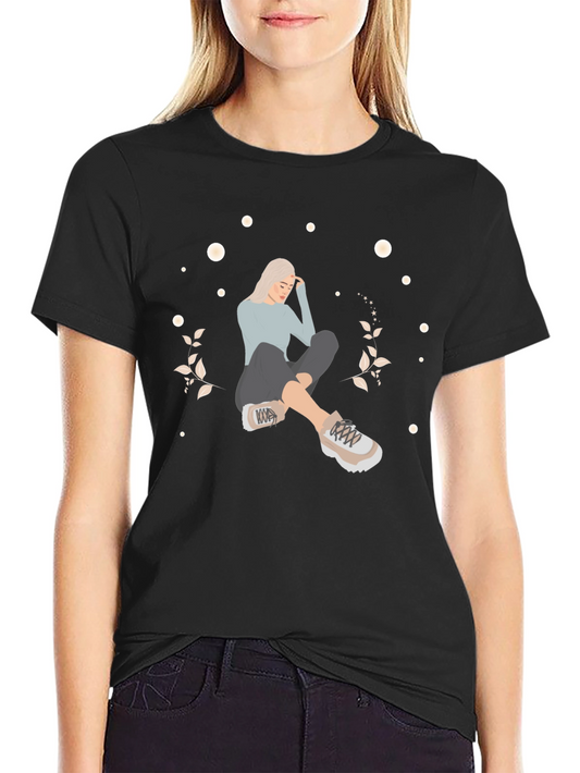 Stylish Black T-Shirt with Woman Illustration