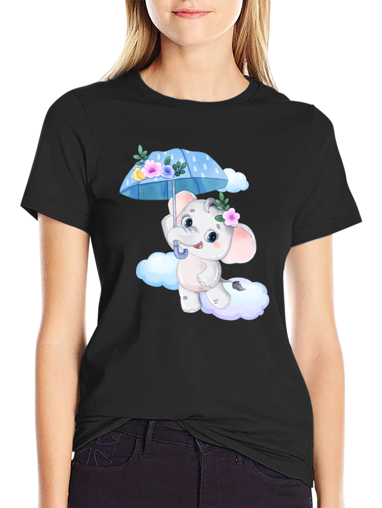 Cute Elephant T-Shirt - Black