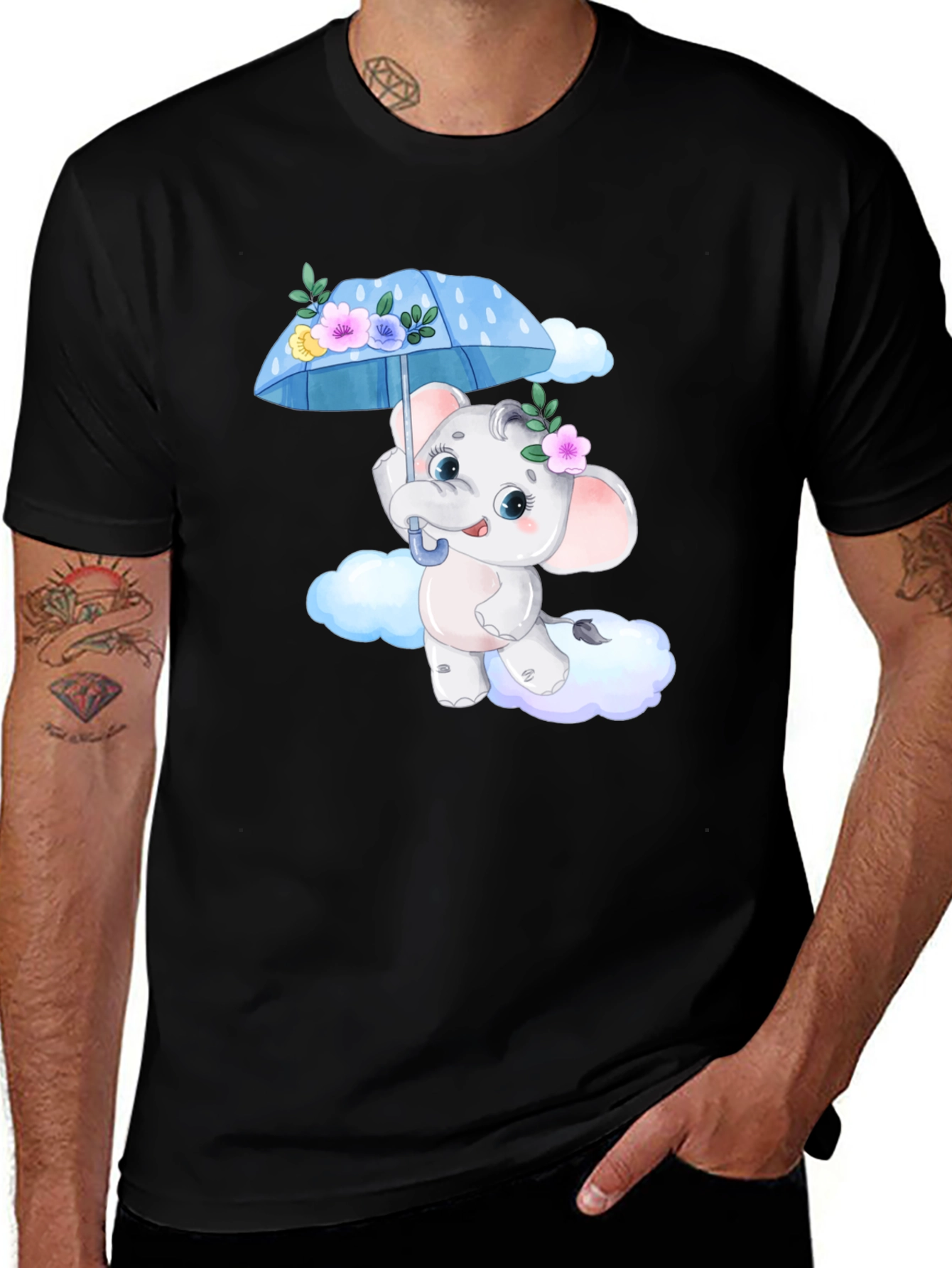 Cute Elephant T-Shirt - Black