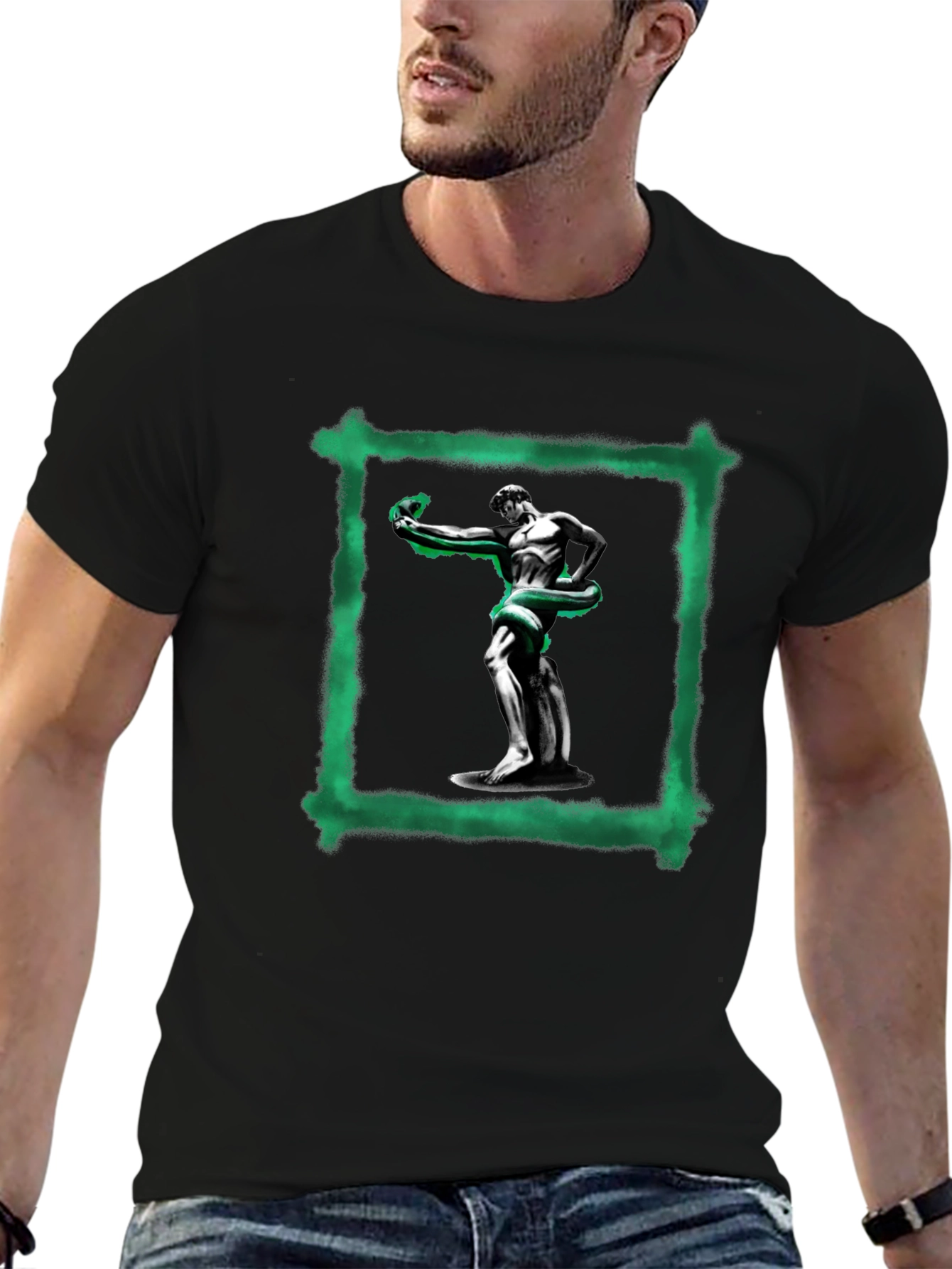 Statue & Serpent Graphic Black T-Shirt