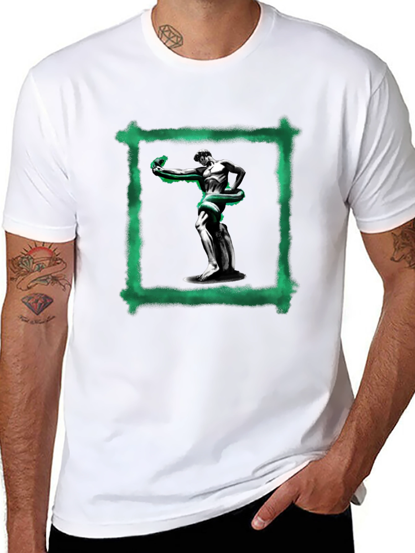 Statue & Serpent Graphic Black T-Shirt