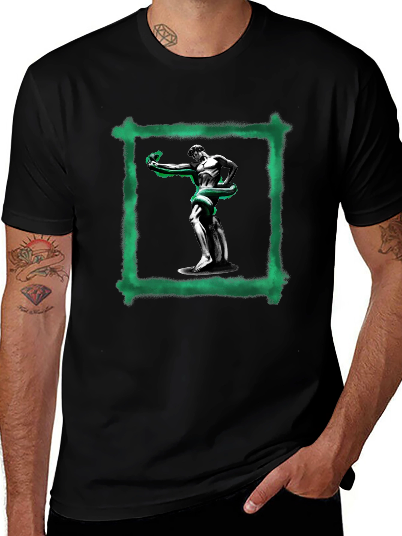 Statue & Serpent Graphic Black T-Shirt