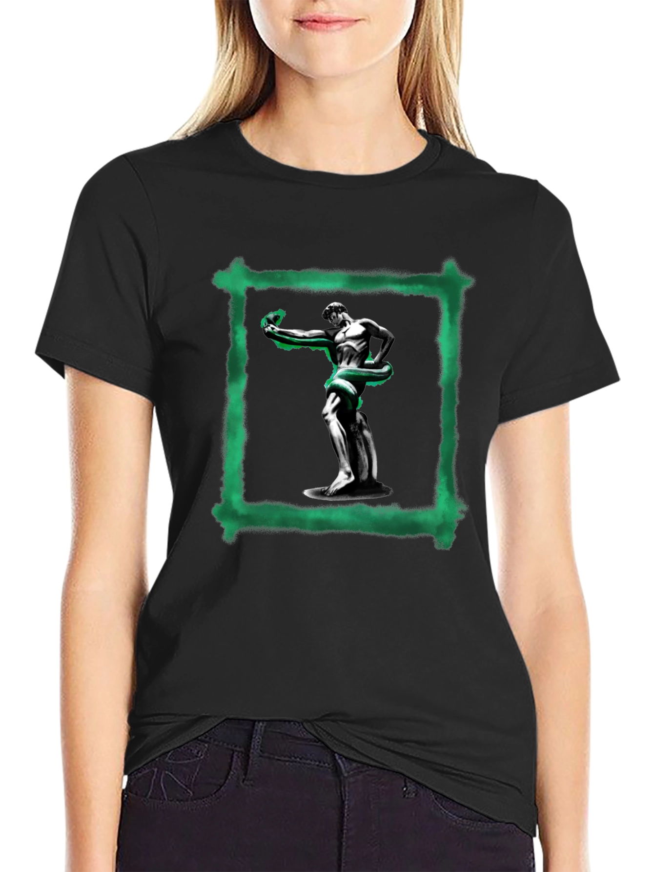 Statue & Serpent Graphic Black T-Shirt