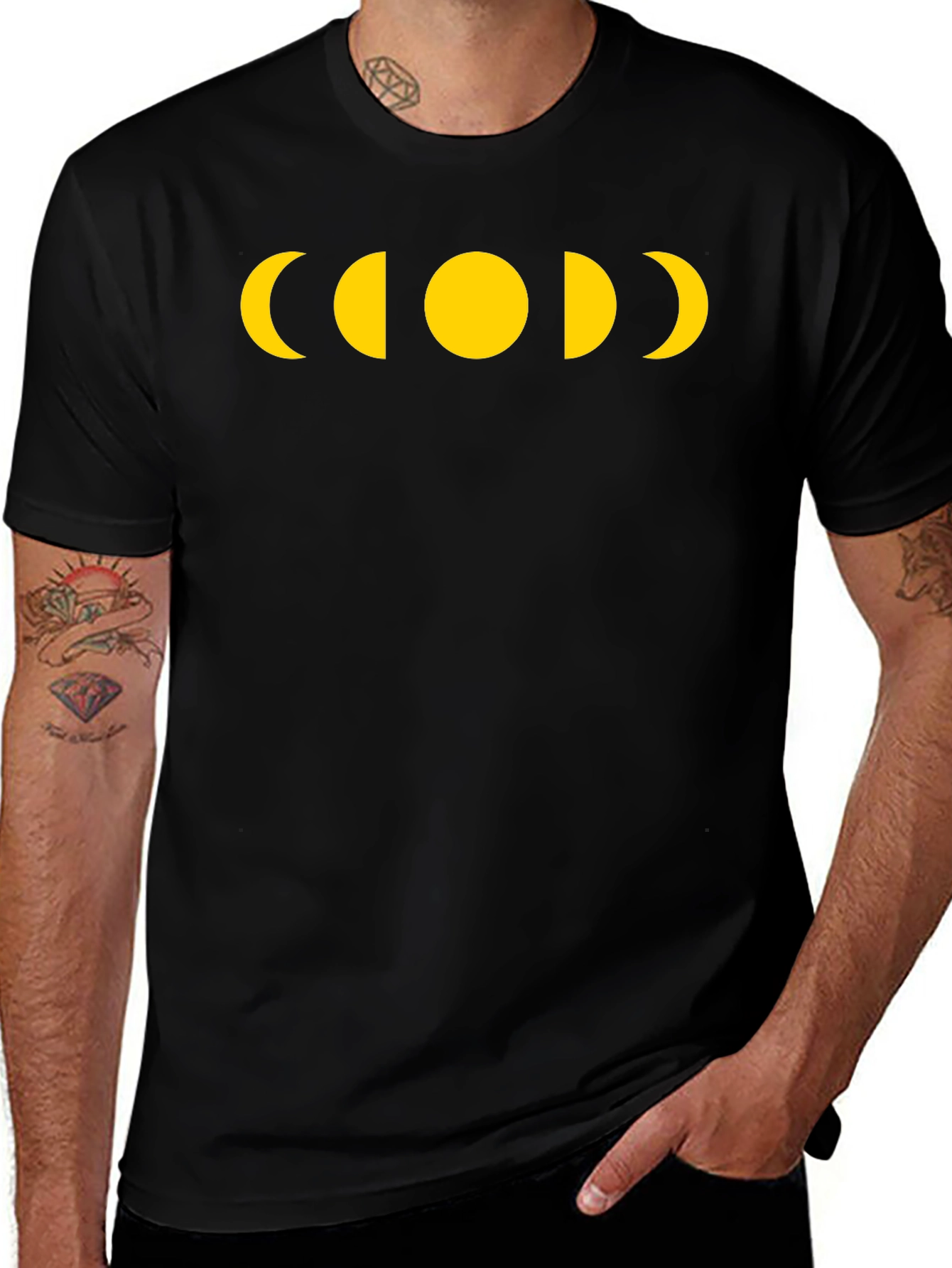Moon Phase Graphic Tee - Black Casual T-Shirt