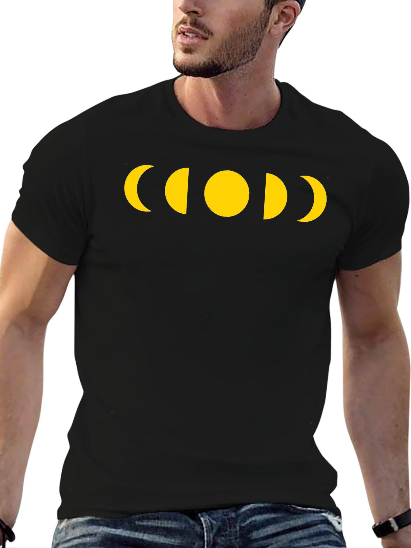 Moon Phase Graphic Tee - Black Casual T-Shirt
