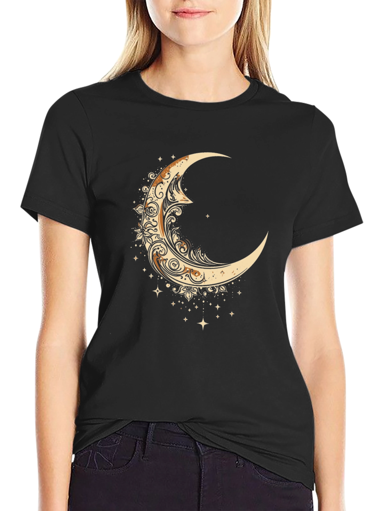 Mystical Moon Graphic Tee - Black Cotton Comfort