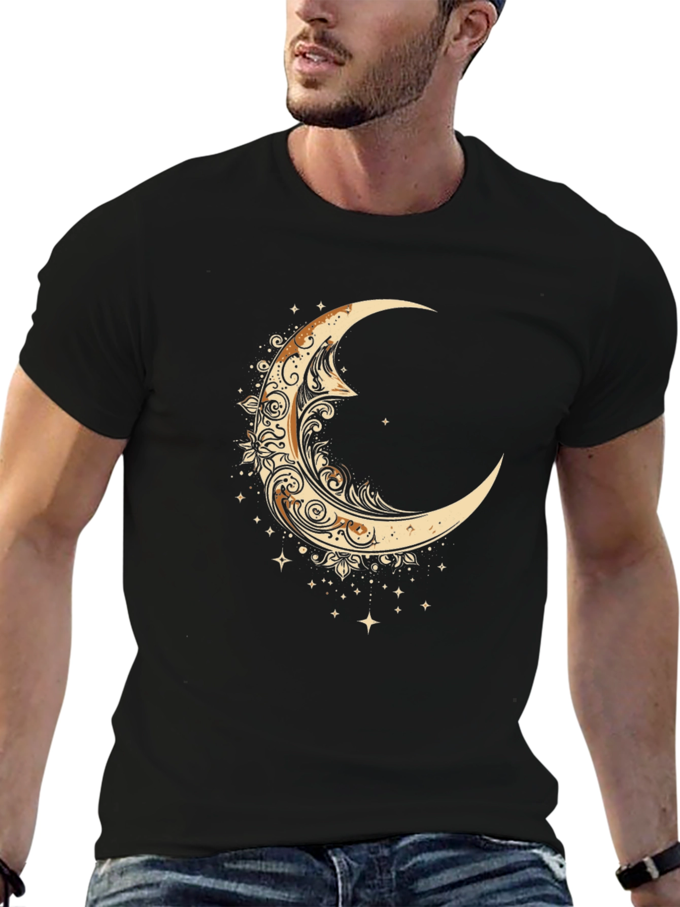 Mystical Moon Graphic Tee - Black Cotton Comfort