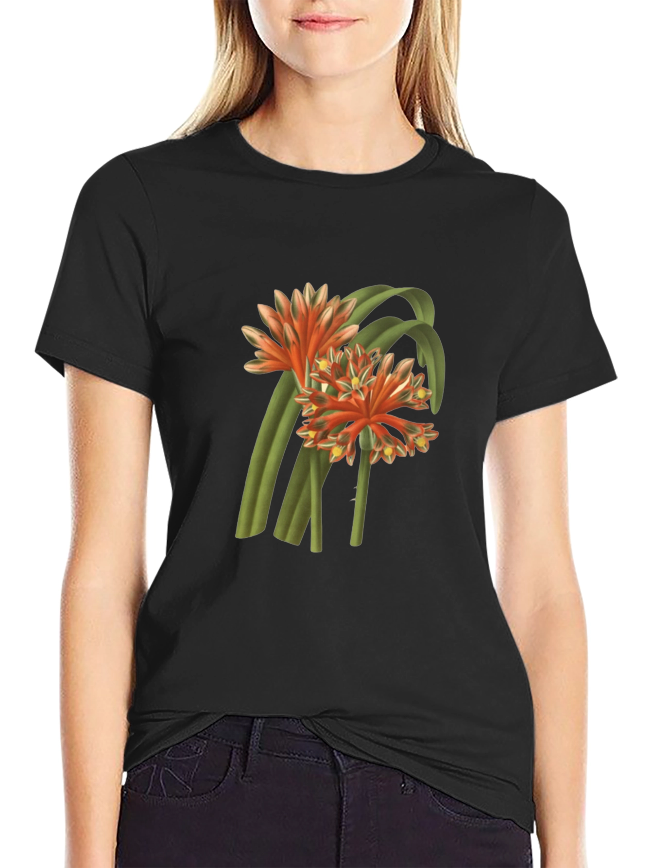 Botanical Flower Graphic Tee - Black