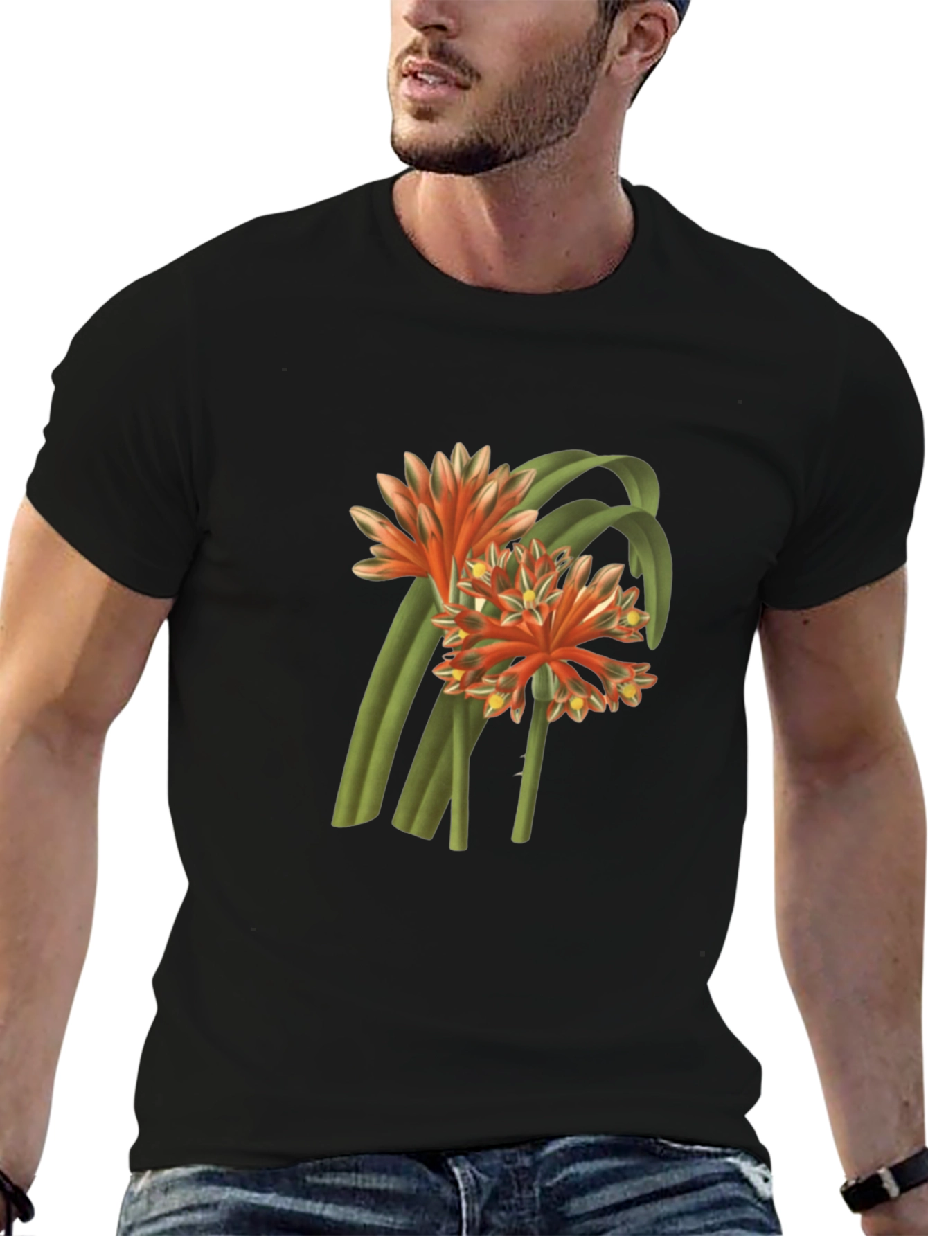 Botanical Flower Graphic Tee - Black