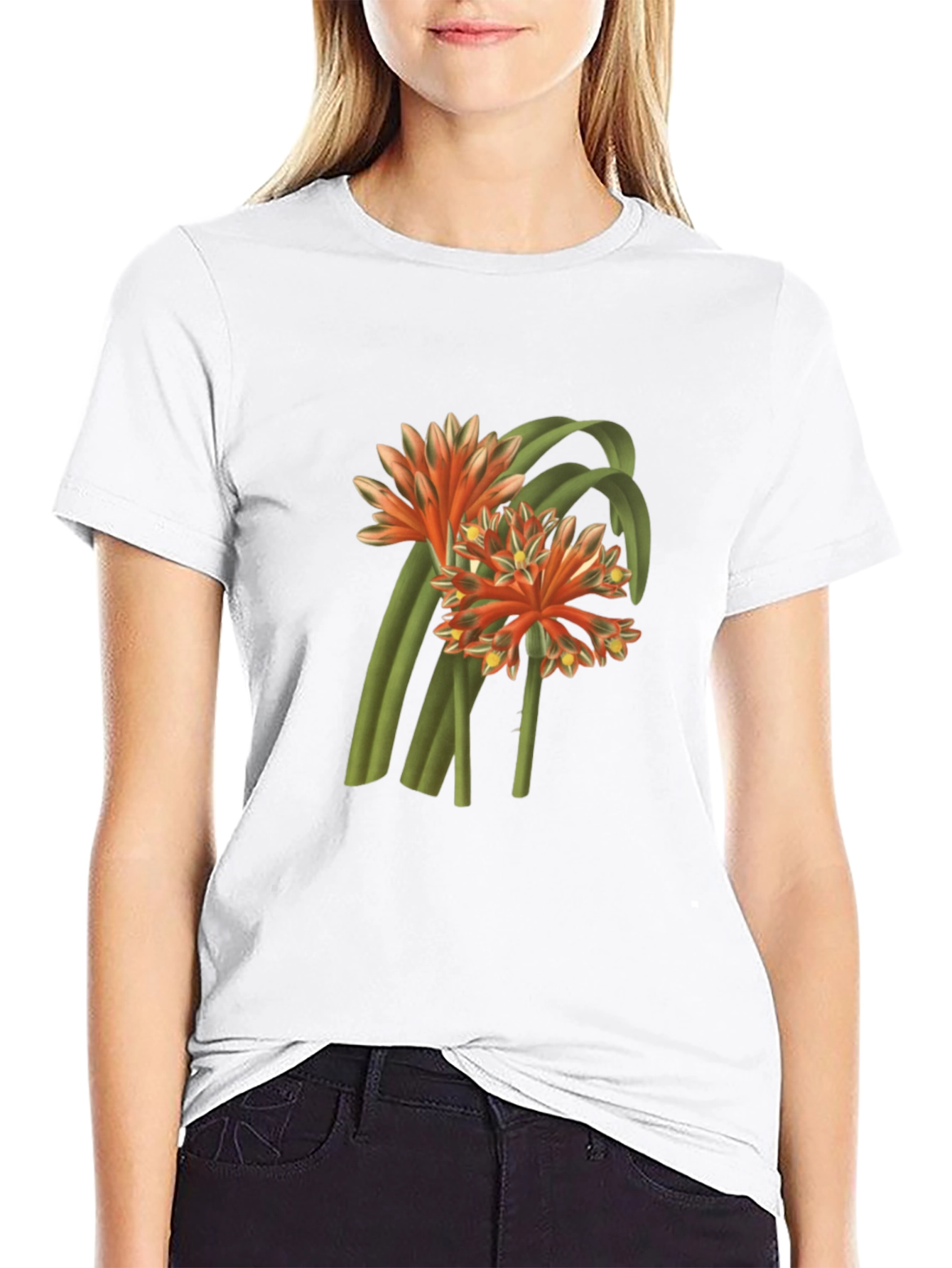 Botanical Flower Graphic Tee - Black