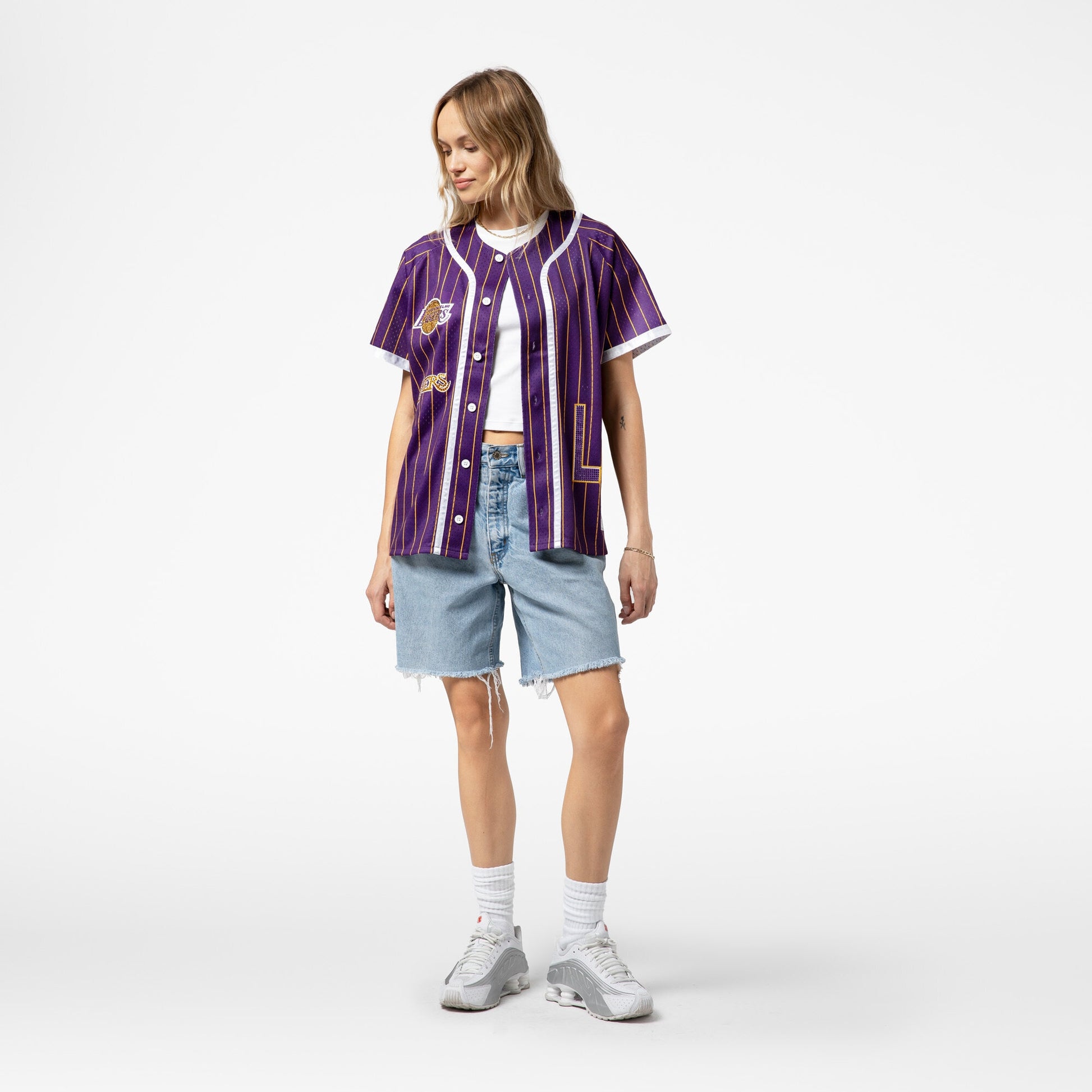 Women's Los Angeles Lakers  Mitchell & Ness x DANNIJO Purple Fashion Baseball Jersey