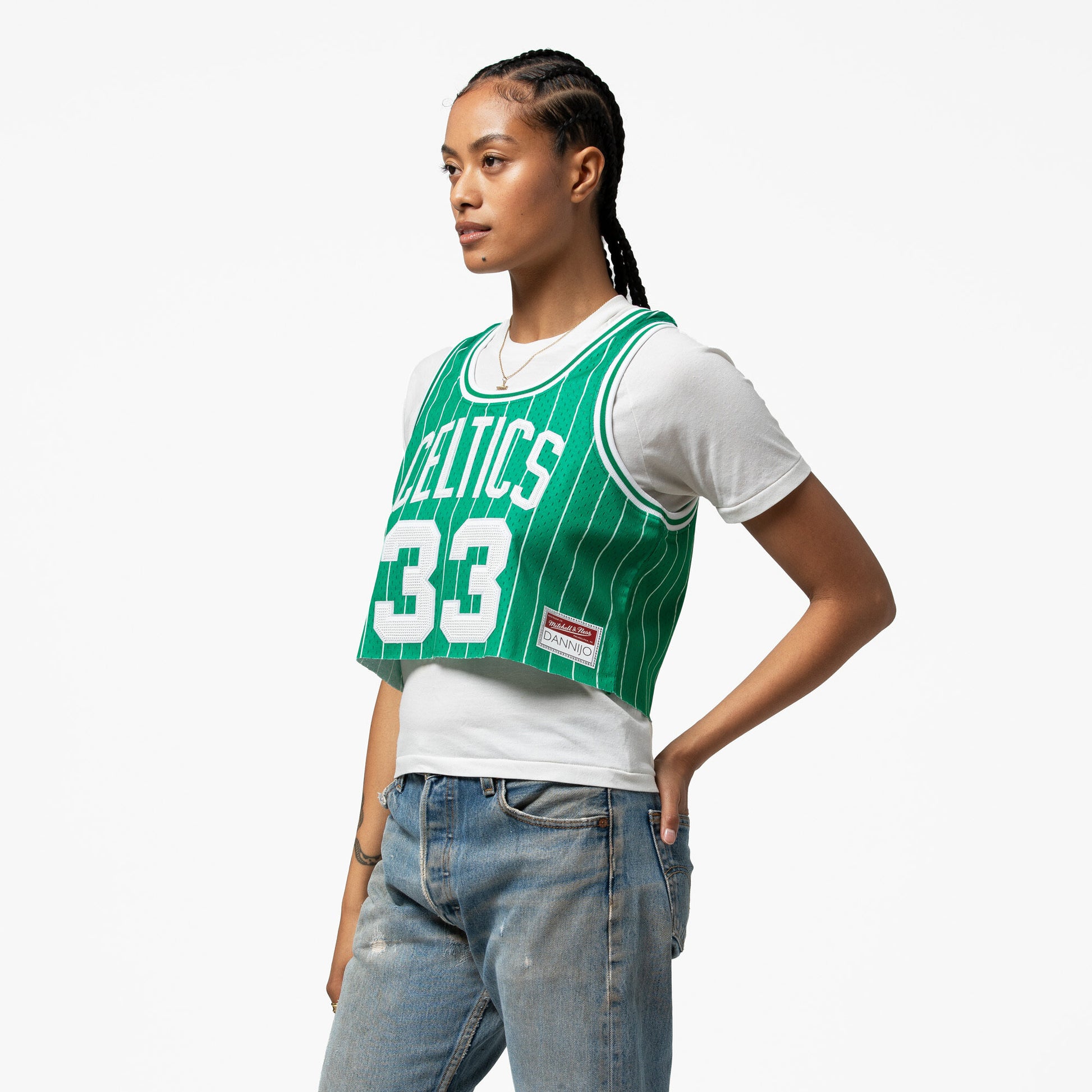 Women's Boston Celtics Larry Bird Mitchell & Ness x DANNIJO Kelly Green Fashion Cropped Basketball Jersey