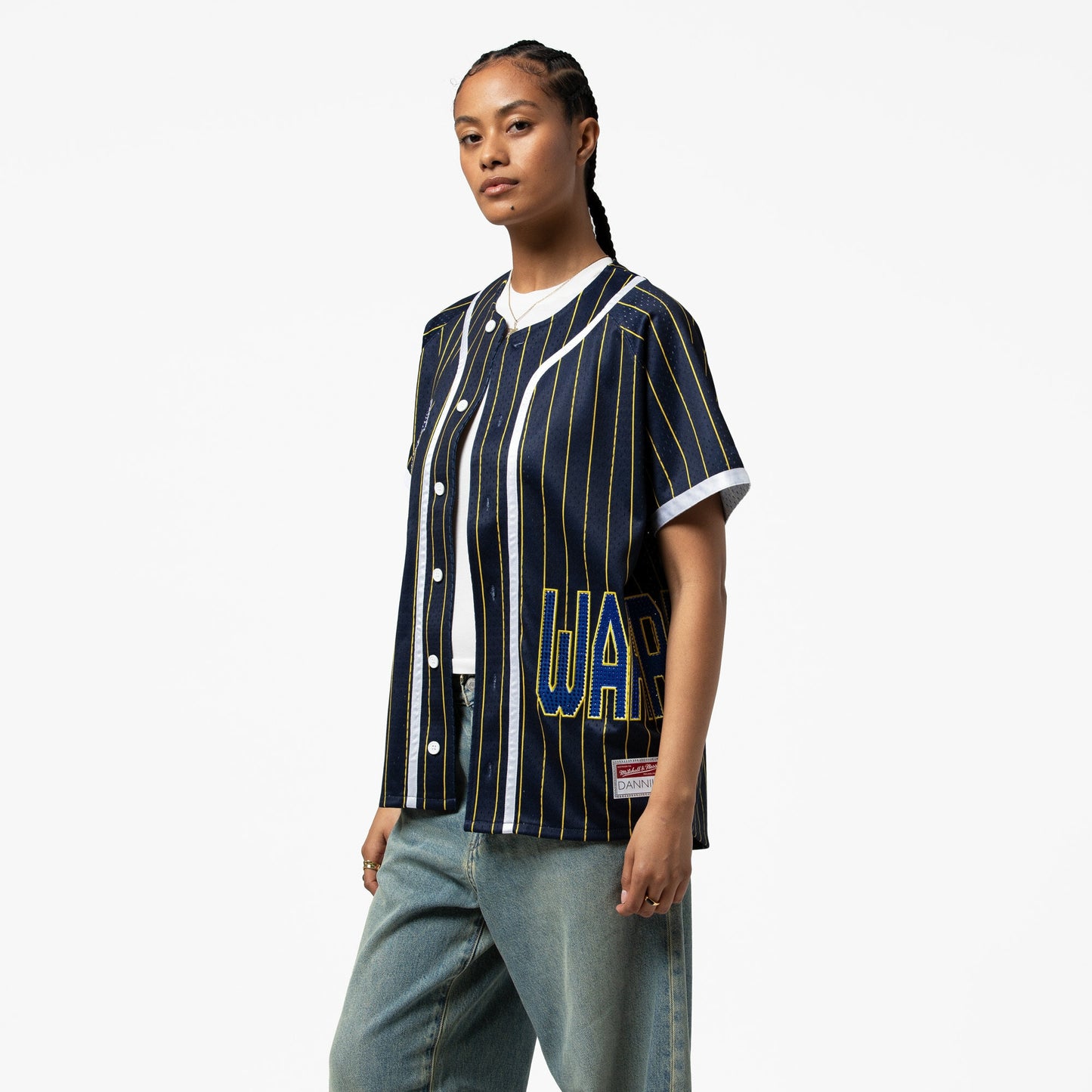 Women's Golden State Warriors  Mitchell & Ness x DANNIJO Blue Fashion Baseball Jersey