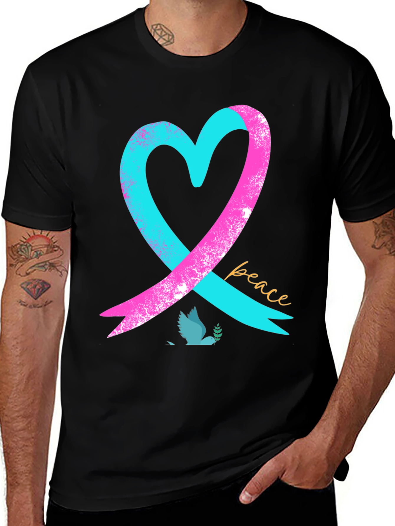 Peace Heart Dove T-Shirt - Black