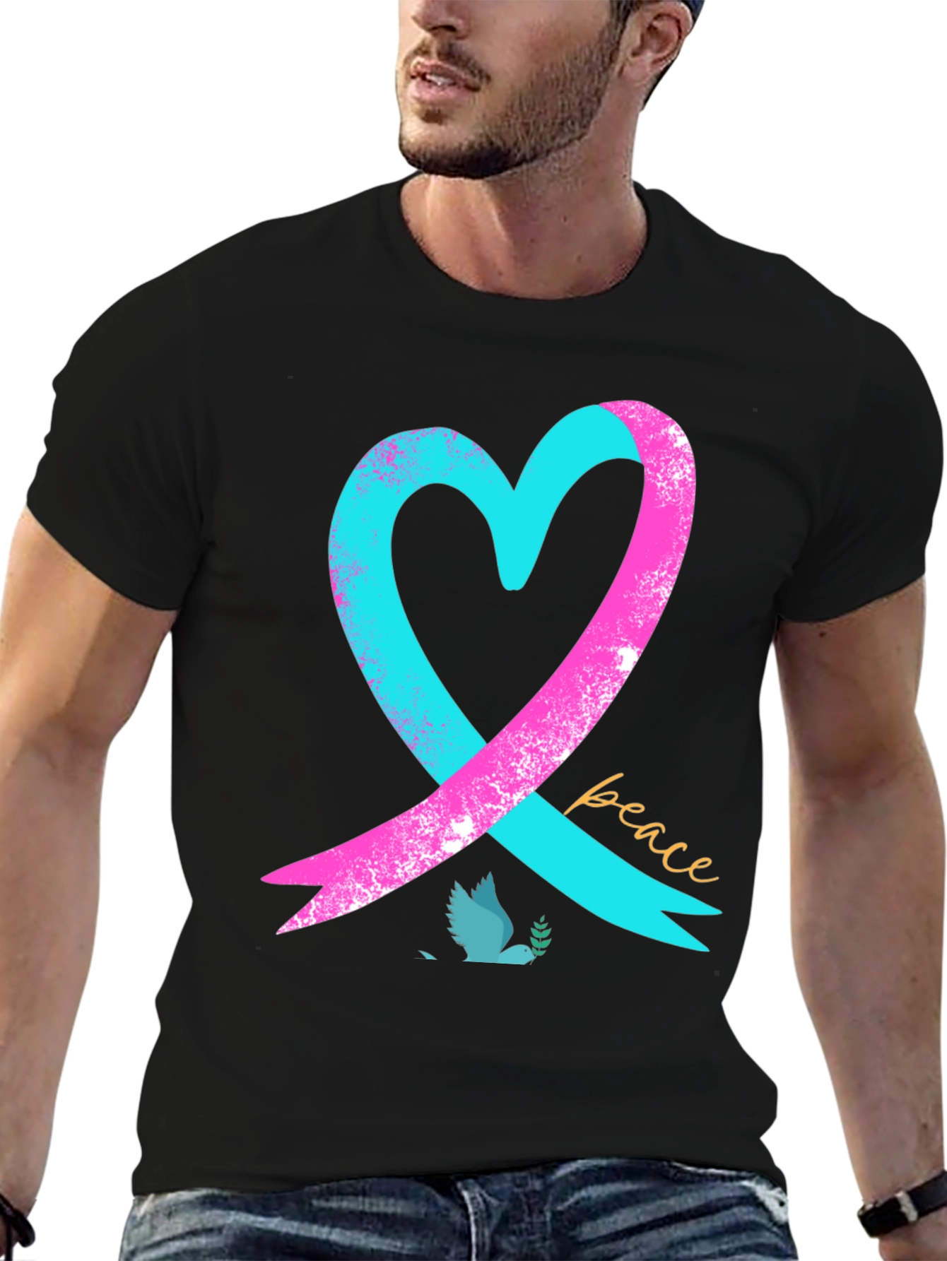 Peace Heart Dove T-Shirt - Black