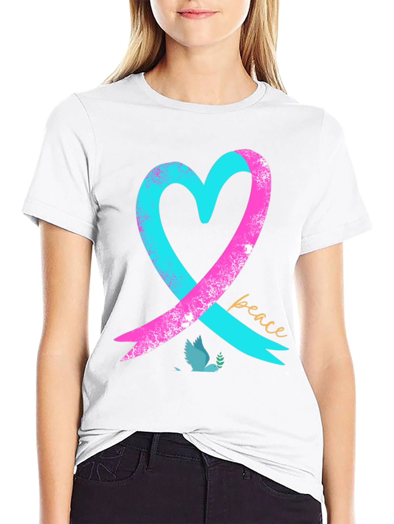 Peace Heart Dove T-Shirt - Black
