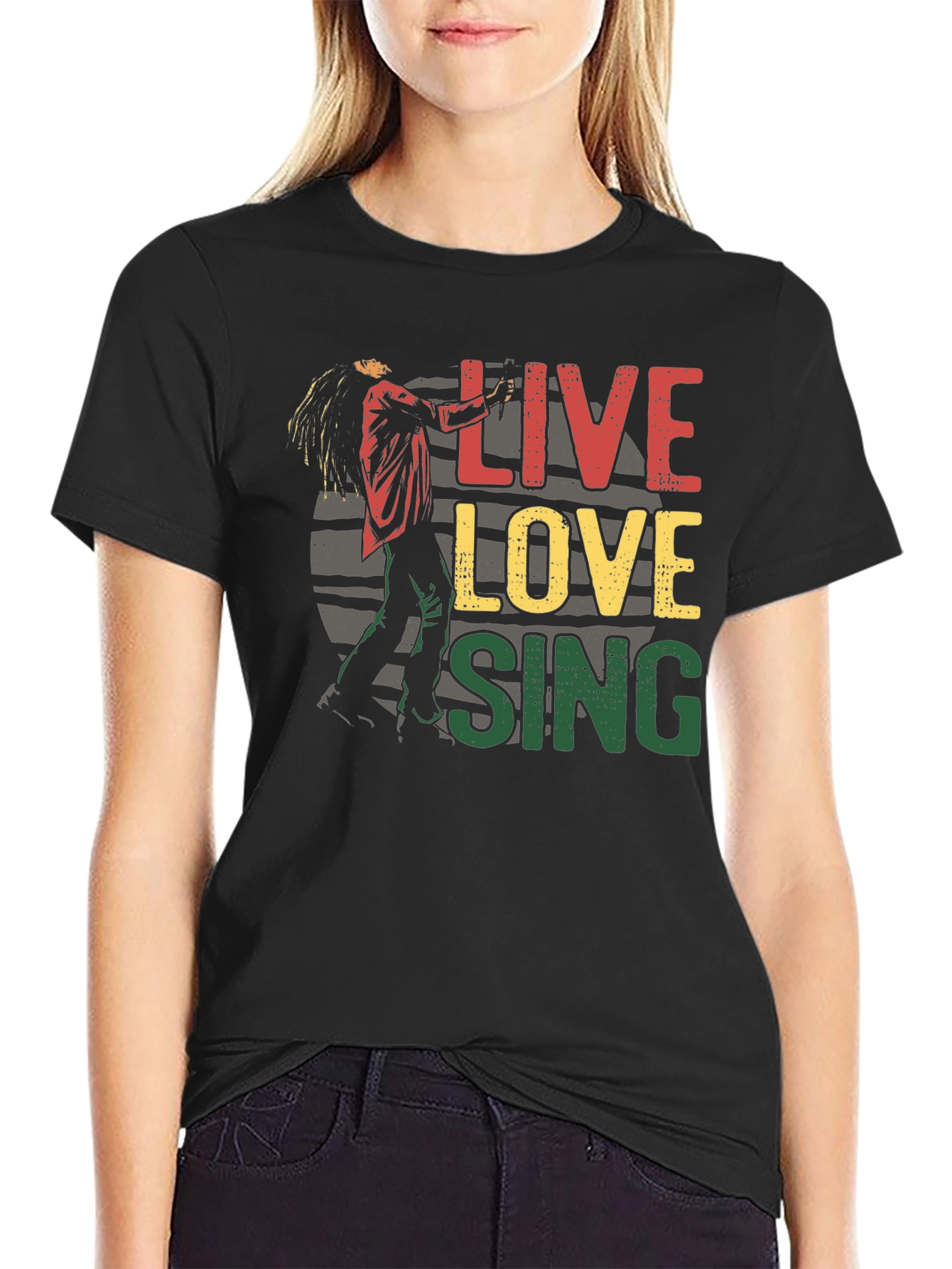 Live Love Sing Graphic Tee - Black Cotton T-Shirt