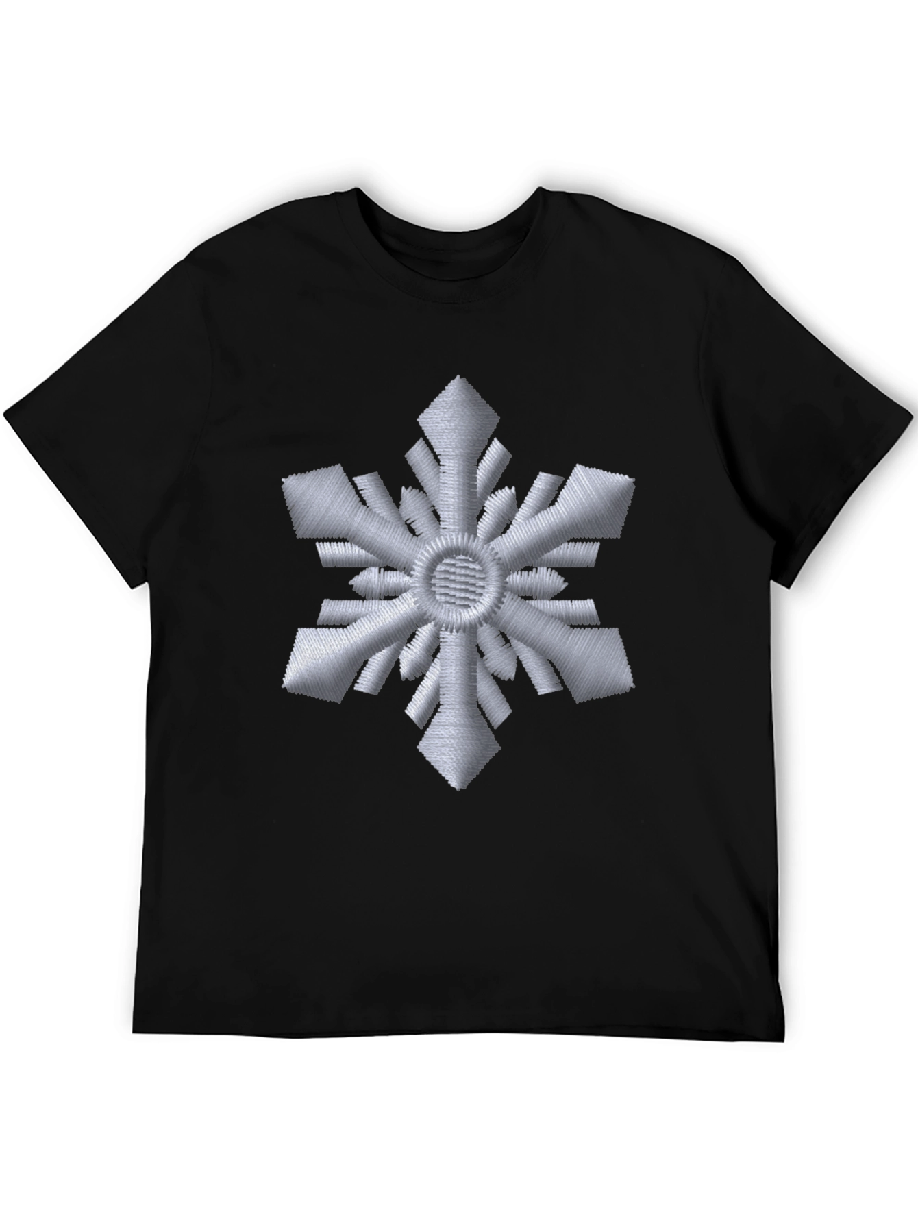 Embroidered Snowflake Black T-Shirt