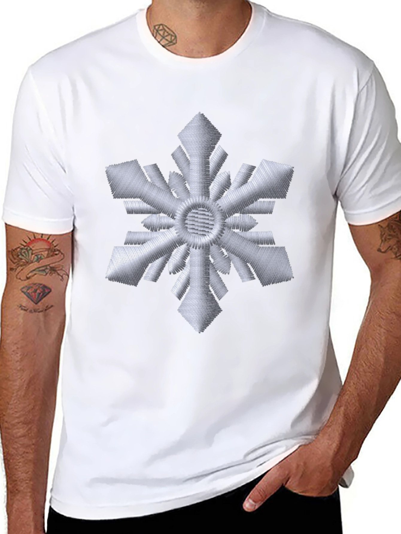 Embroidered Snowflake Black T-Shirt