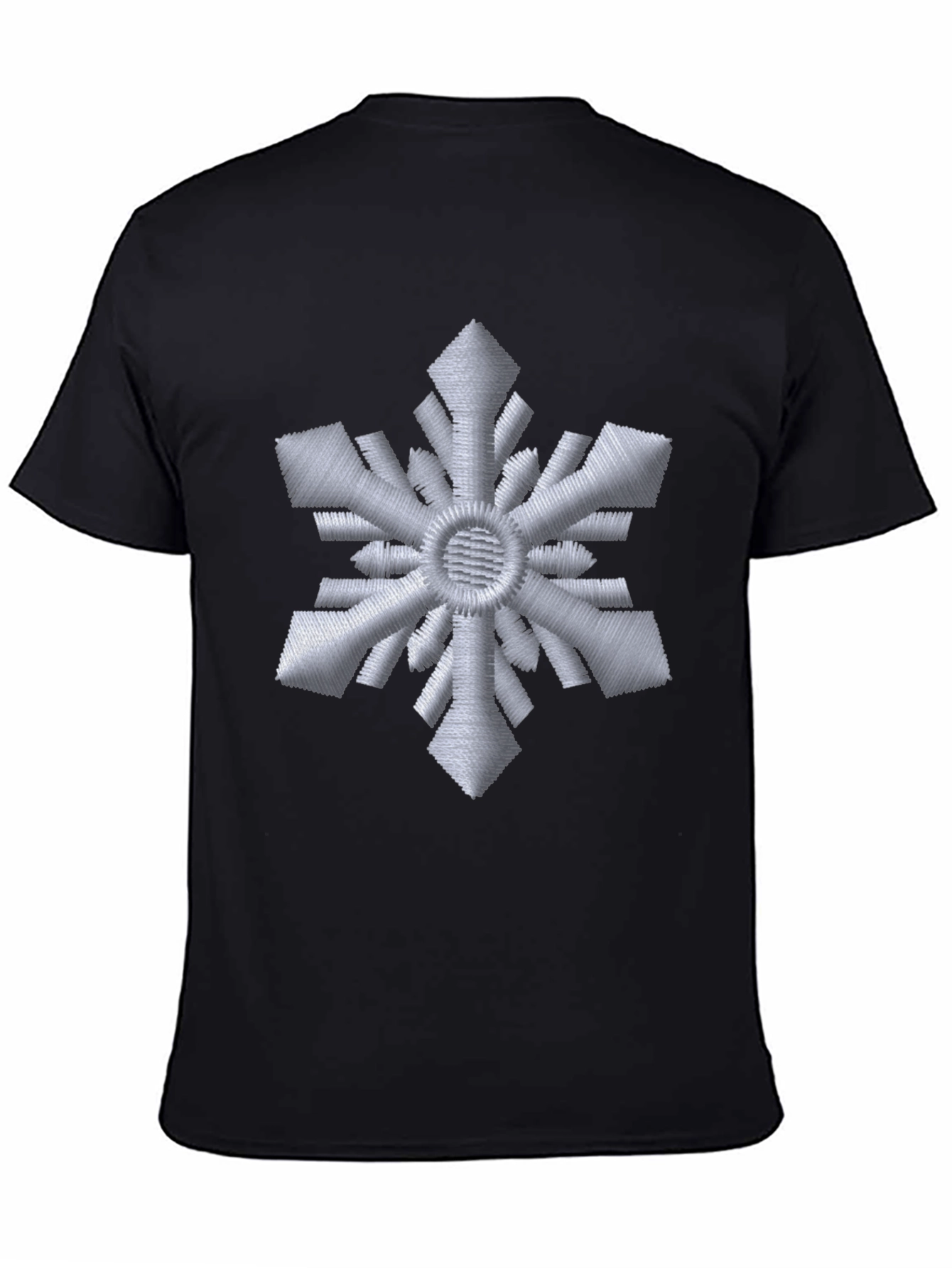 Embroidered Snowflake Black T-Shirt
