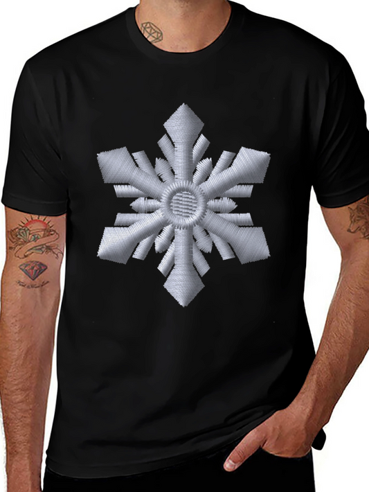 Embroidered Snowflake Black T-Shirt