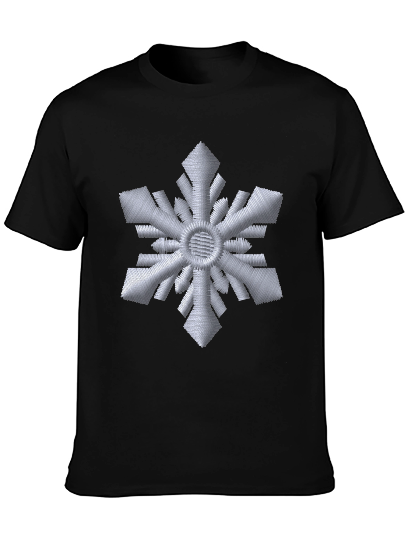 Embroidered Snowflake Black T-Shirt
