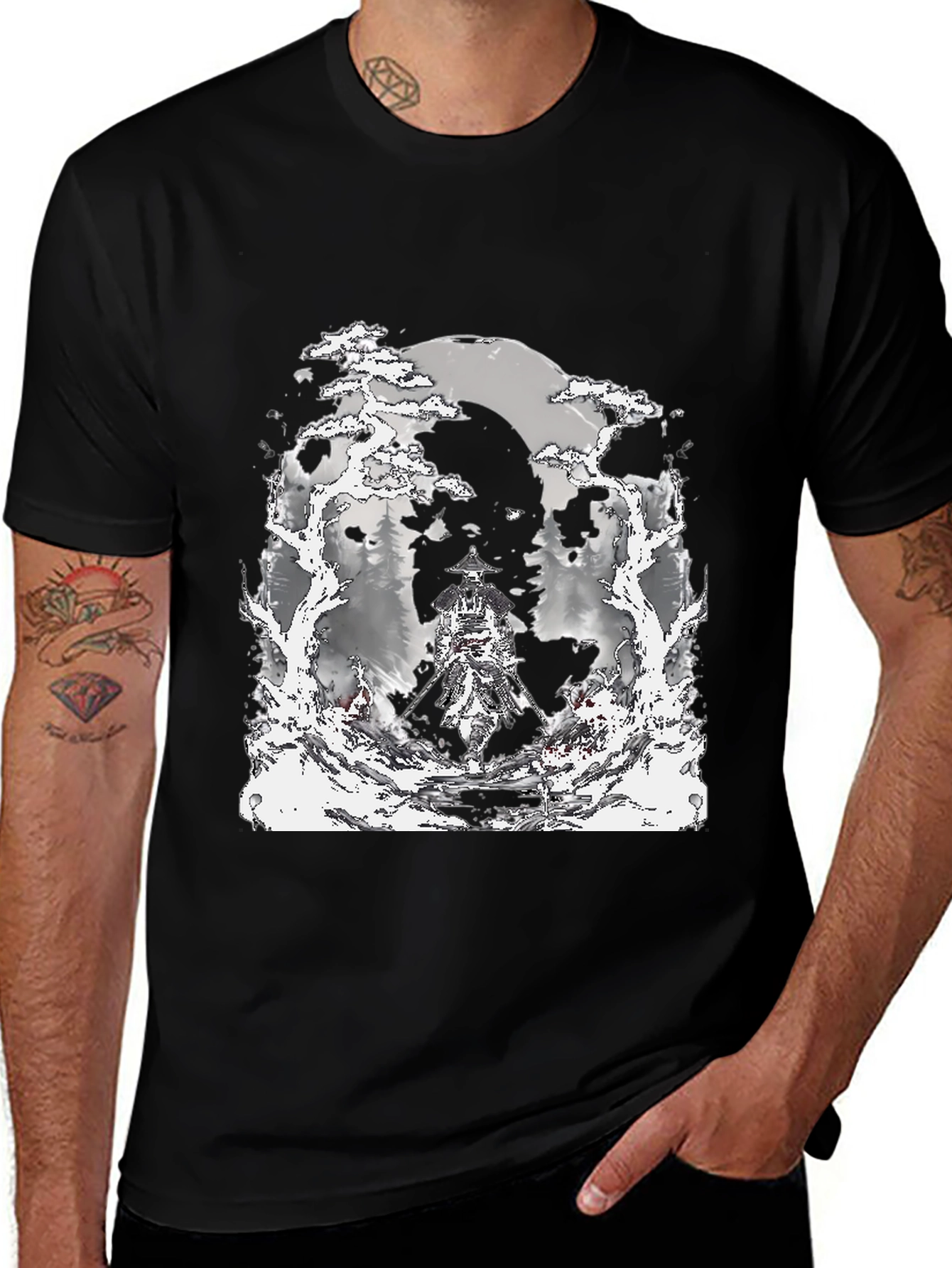 Samurai Moon T-Shirt - Black Graphic Tee