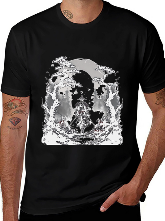 Samurai Moon T-Shirt - Black Graphic Tee