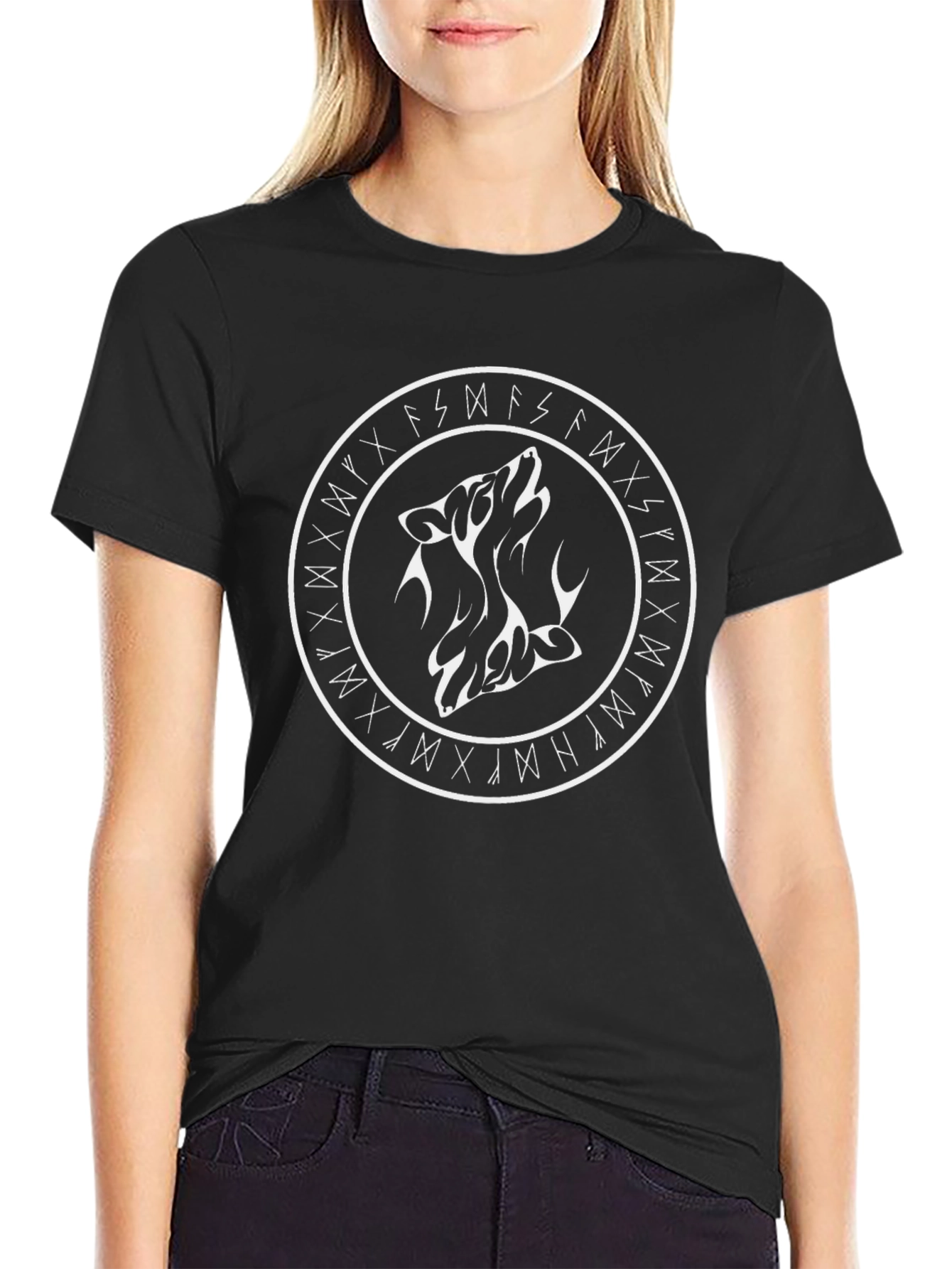 Wolf Rune Circle Graphic T-Shirt