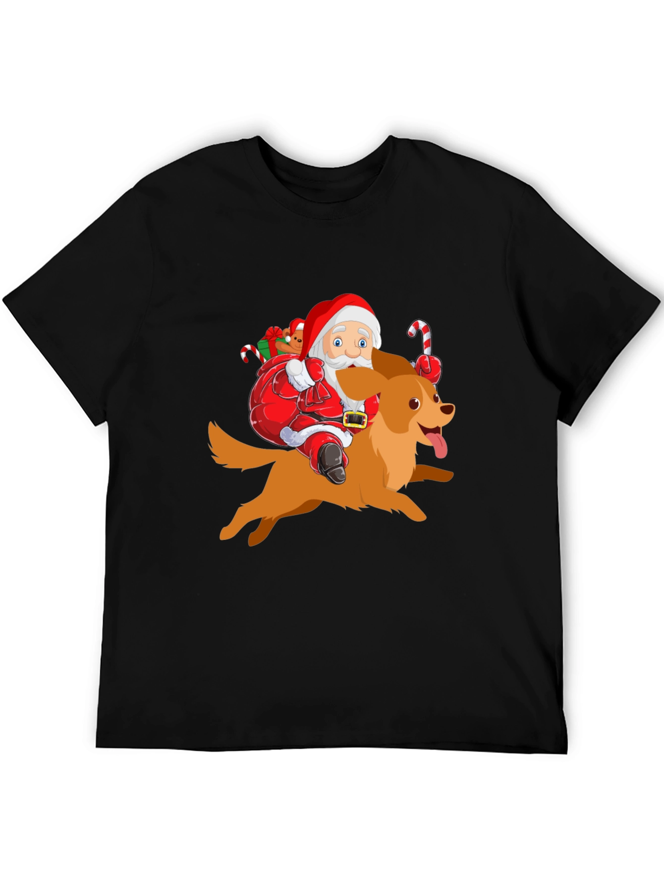 Festive Santa Riding Dog Graphic Tee