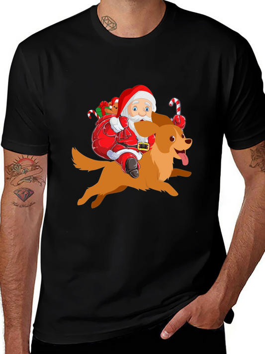 Festive Santa Riding Dog Graphic Tee