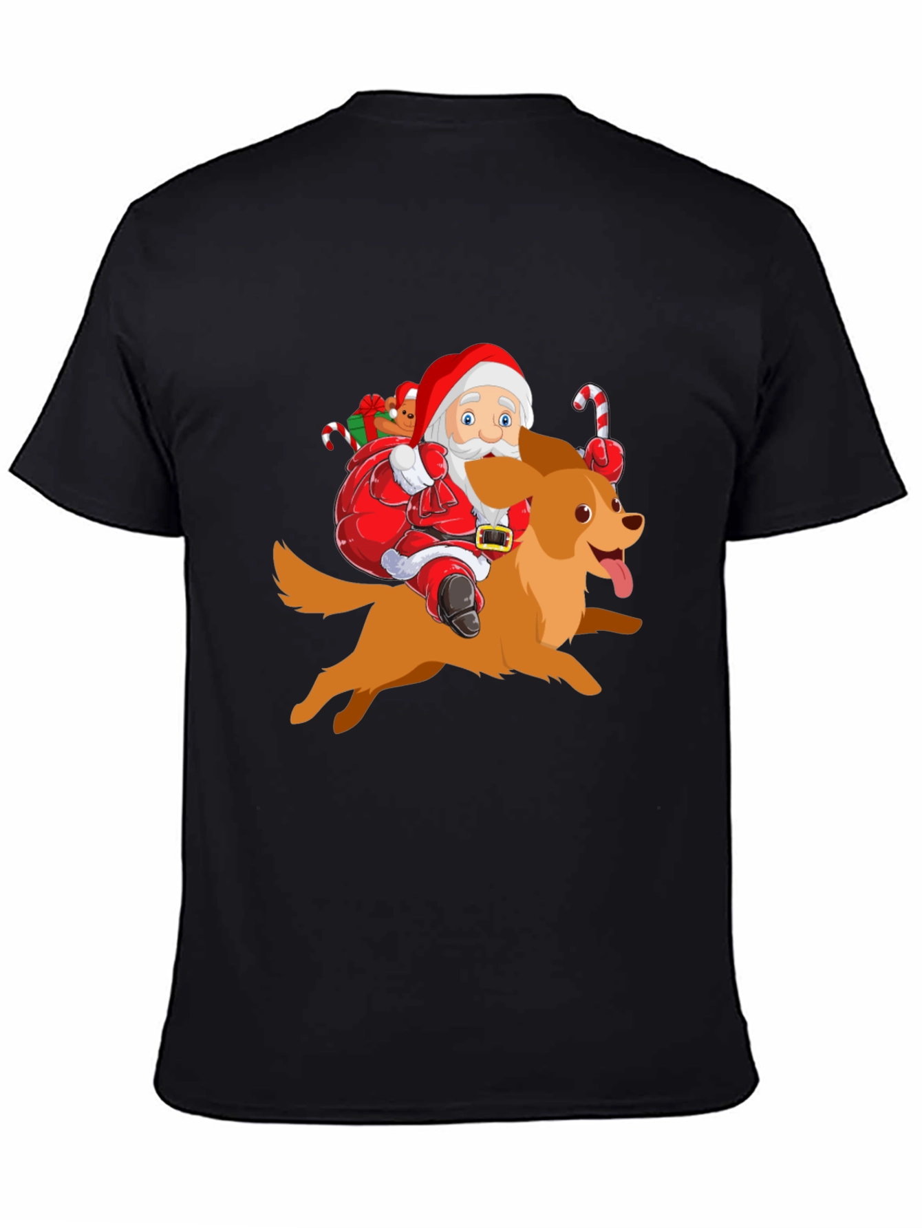 Festive Santa Riding Dog Graphic Tee
