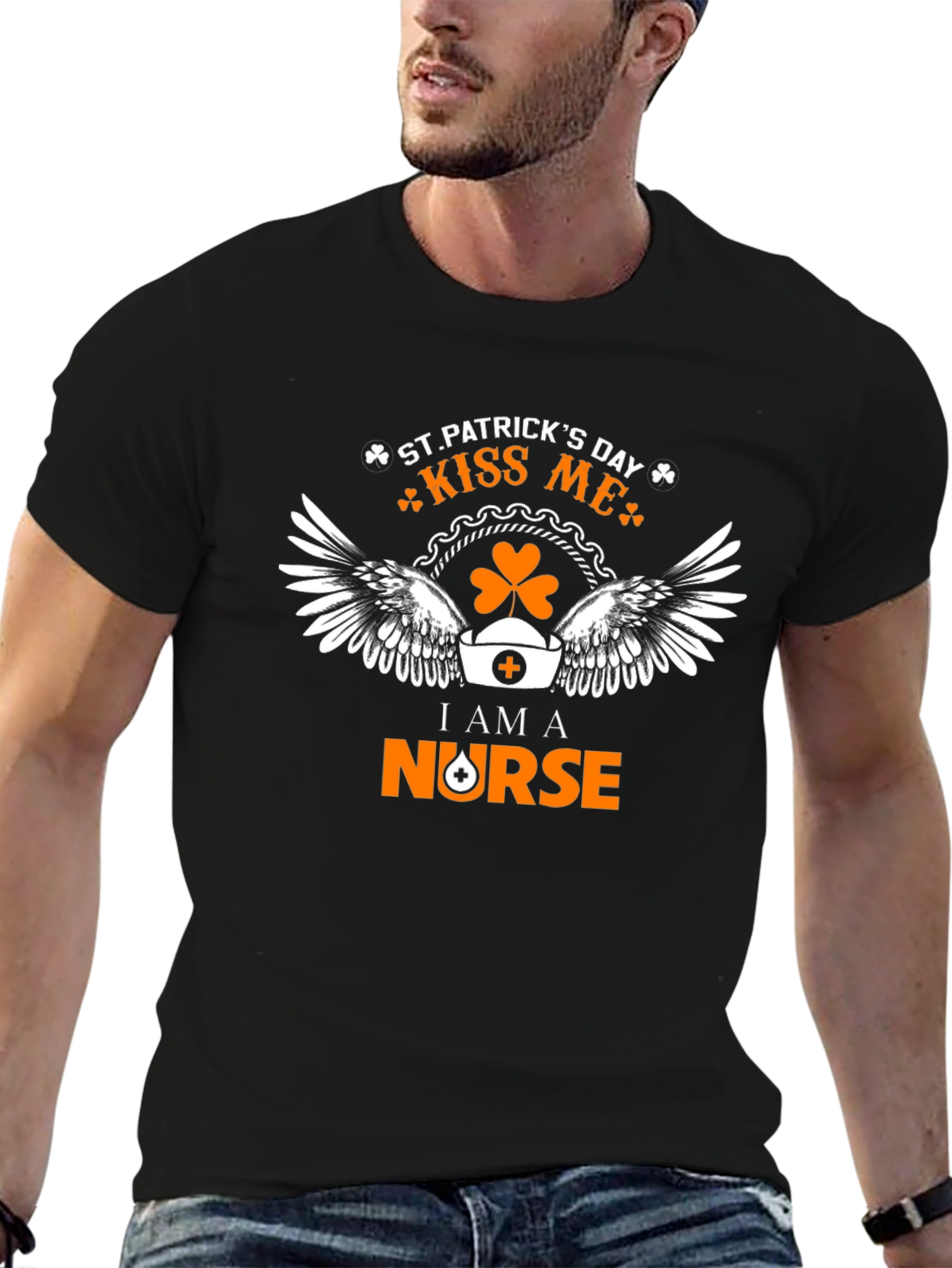 St. Patricks Day Nurse Kiss Me Black T-Shirt