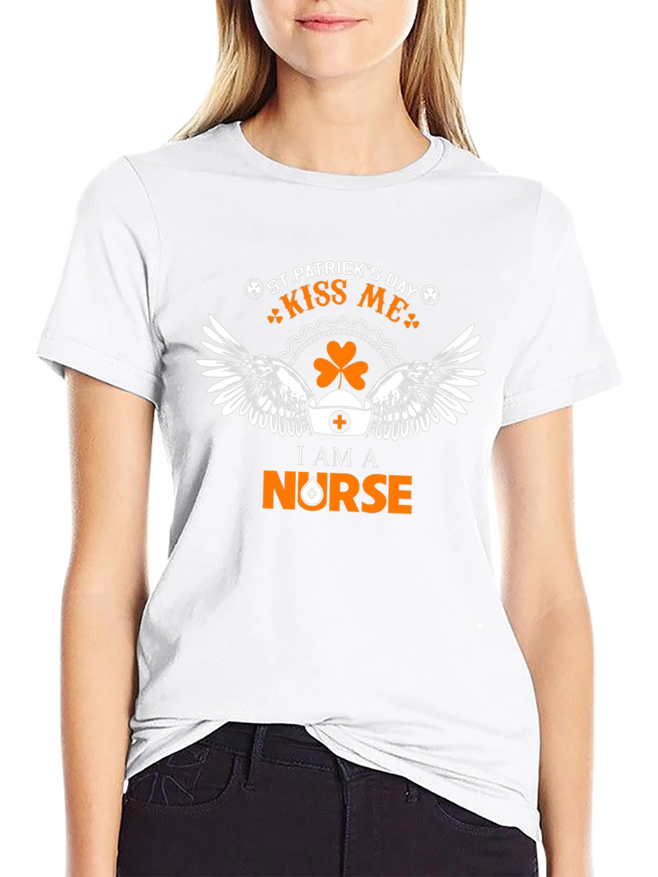 St. Patricks Day Nurse Kiss Me Black T-Shirt