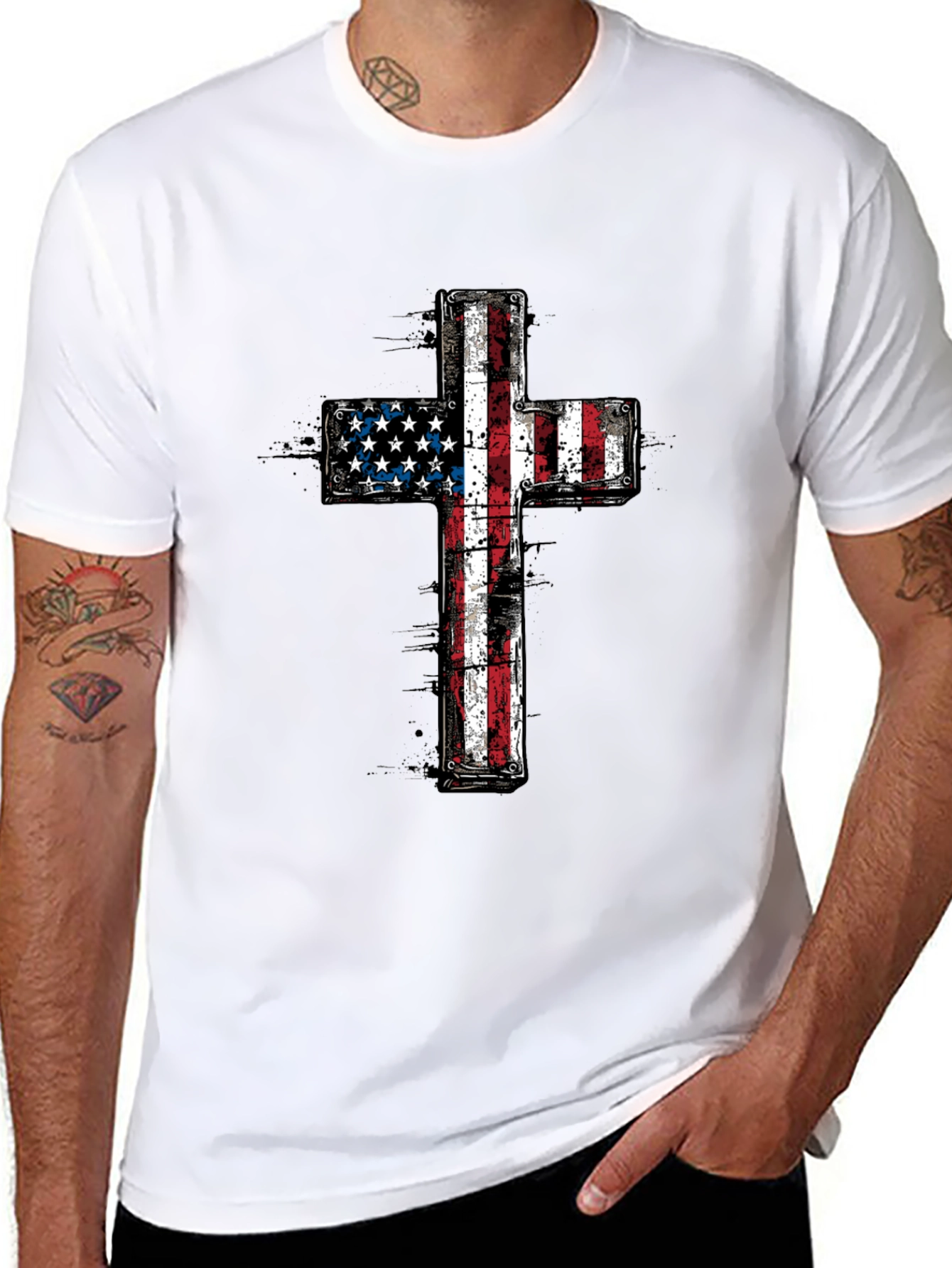 American Flag Cross Graphic T-Shirt