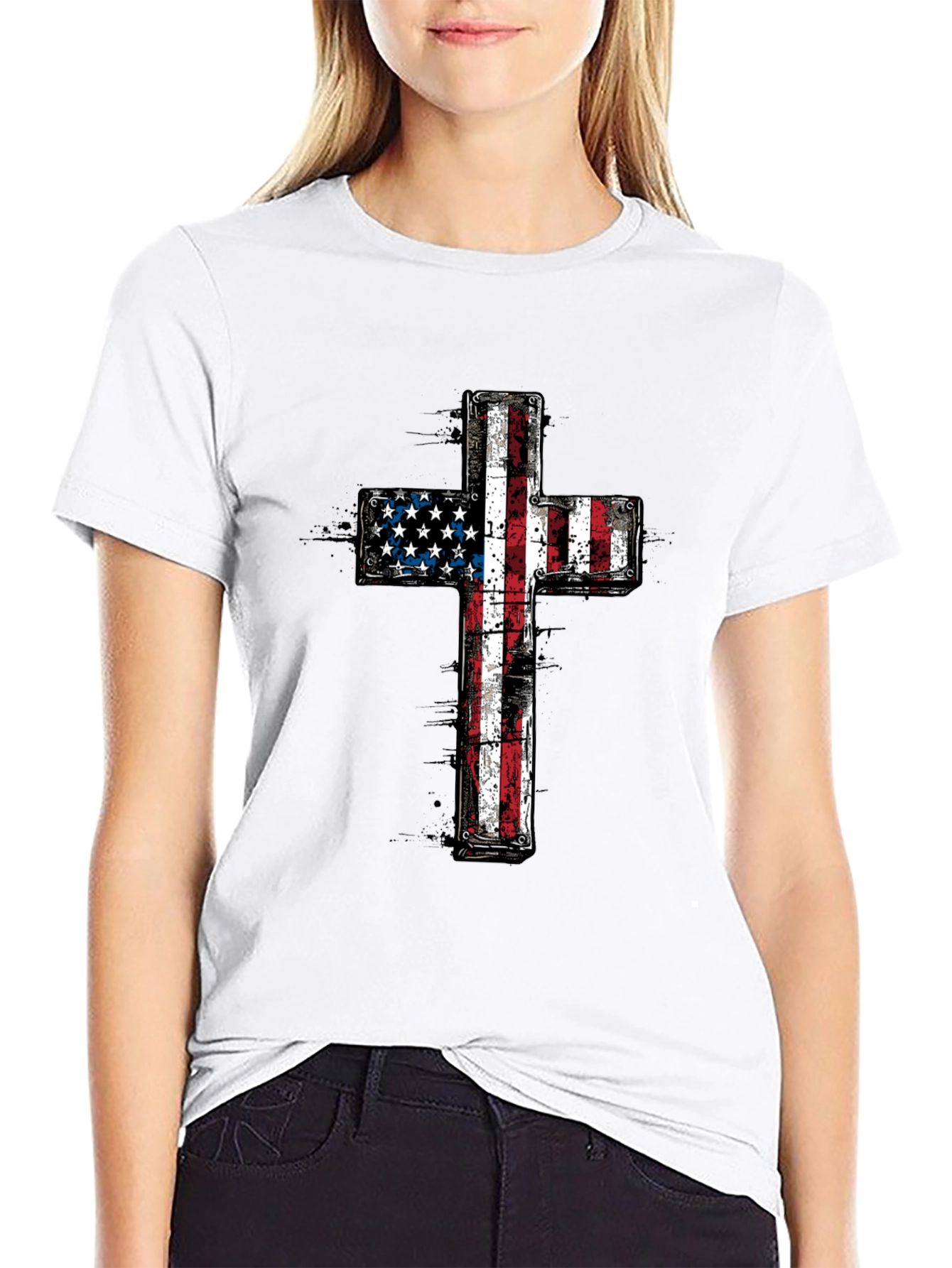 American Flag Cross Graphic T-Shirt