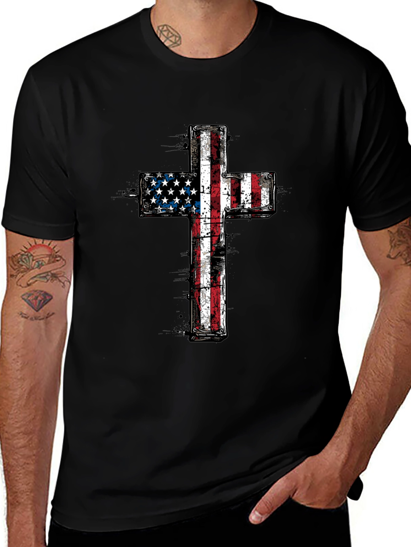 American Flag Cross Graphic T-Shirt