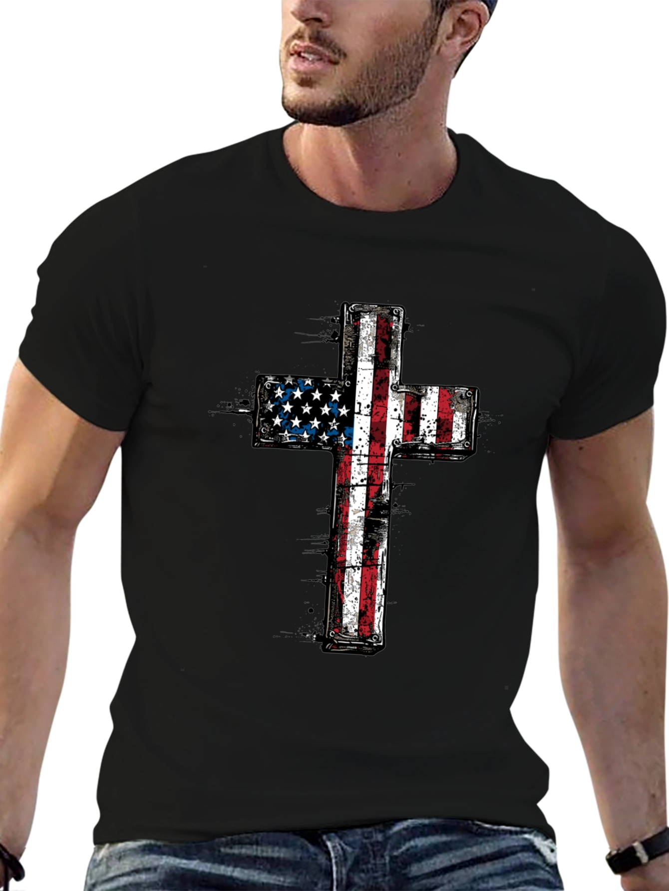 American Flag Cross Graphic T-Shirt