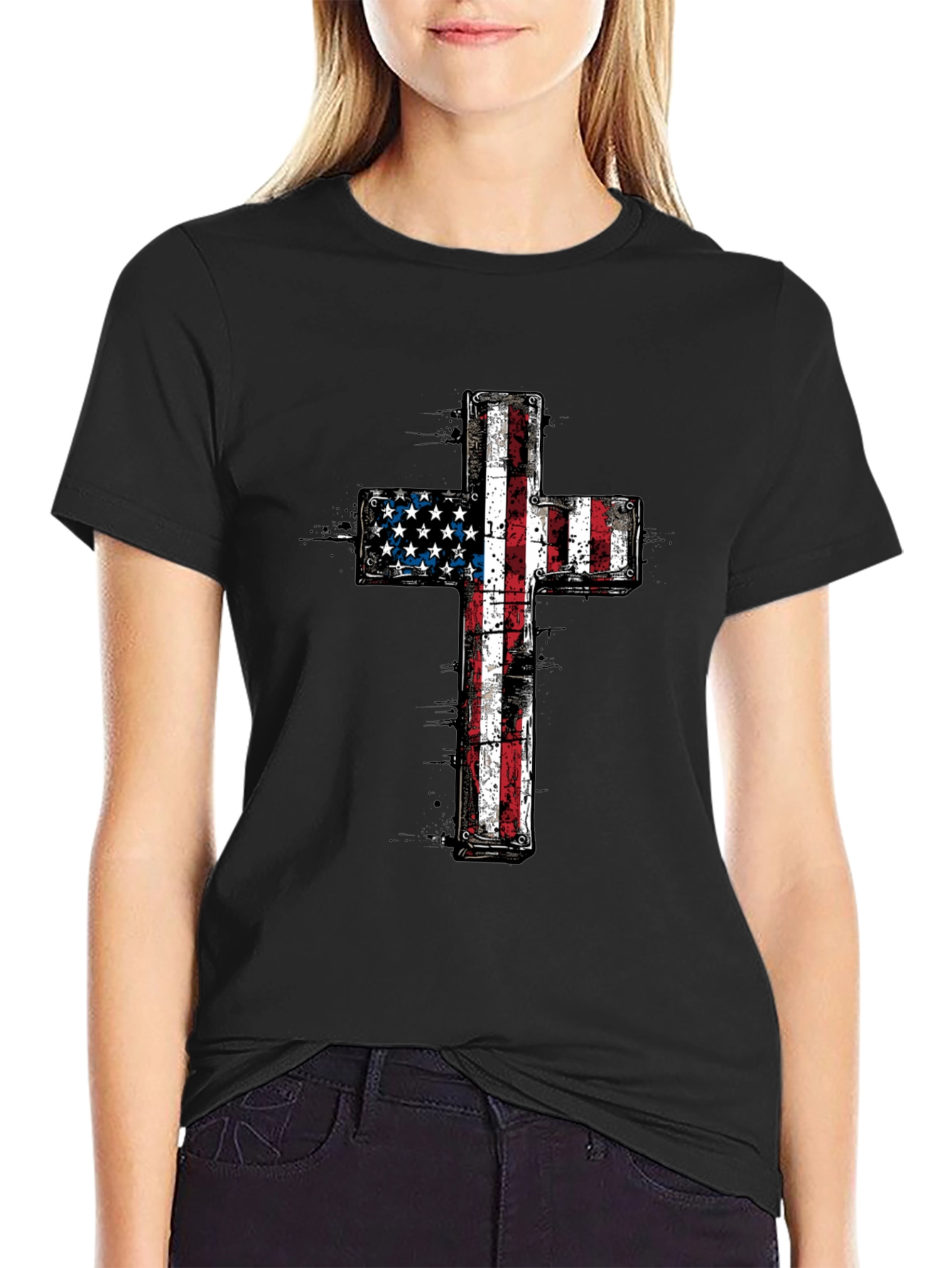 American Flag Cross Graphic T-Shirt