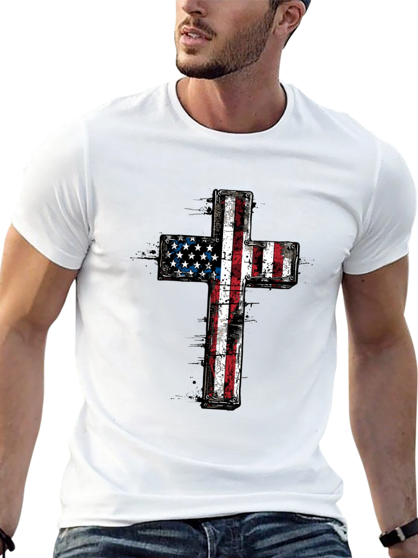 American Flag Cross Graphic T-Shirt