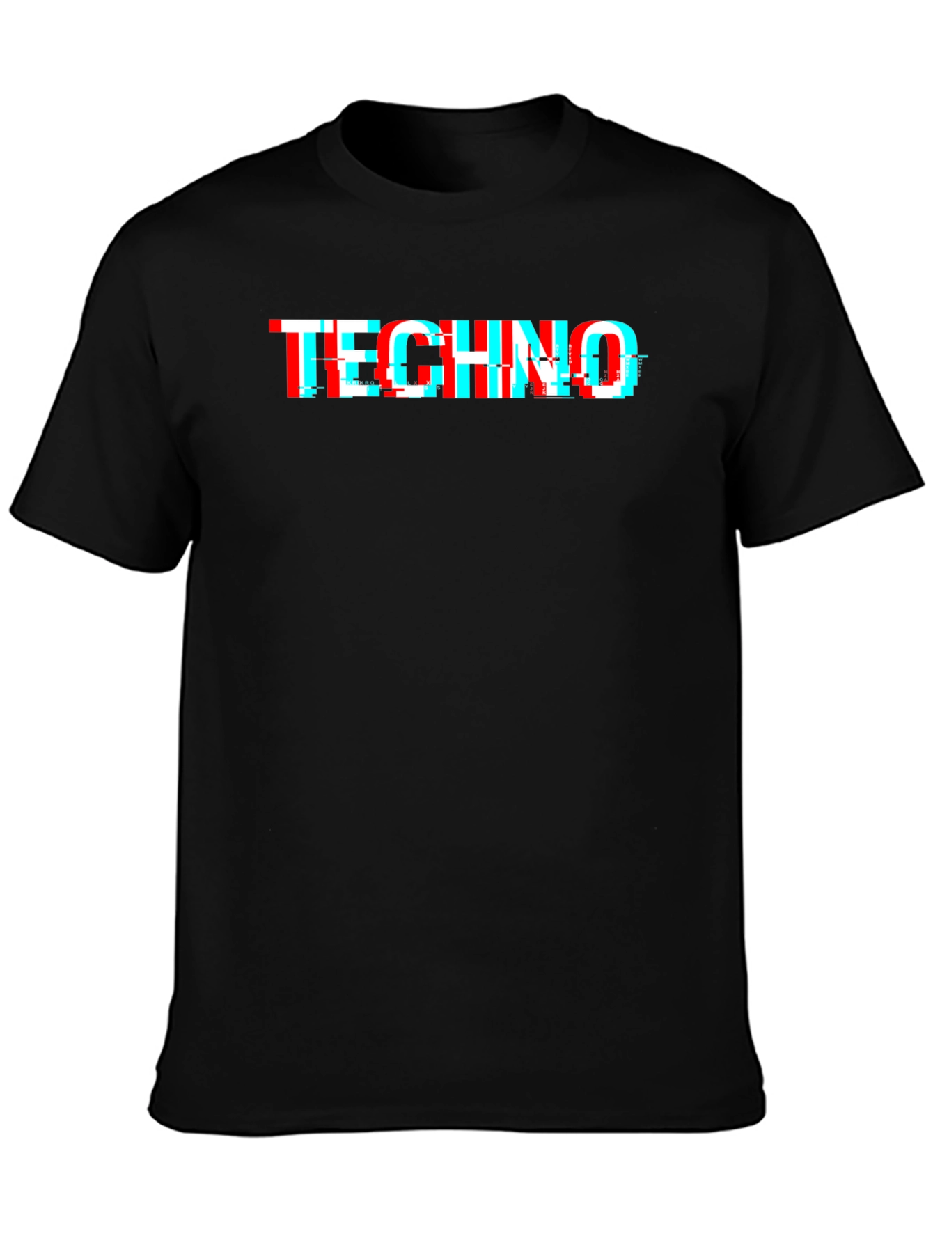 Techno Glitch Style Black T-Shirt