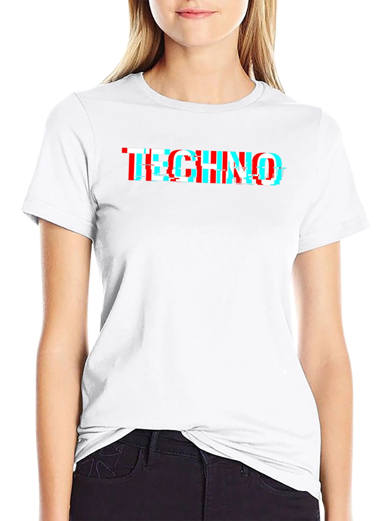Techno Glitch Style Black T-Shirt