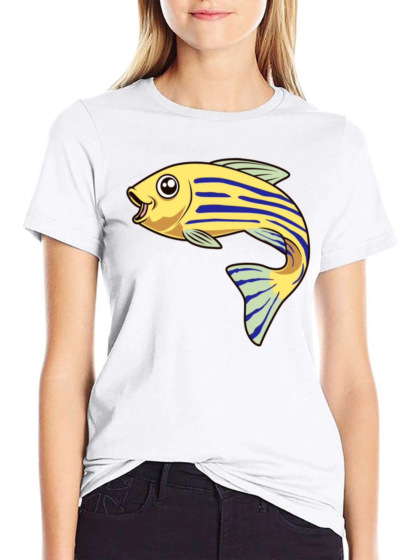 Cartoon Fish Graphic Tee - Black