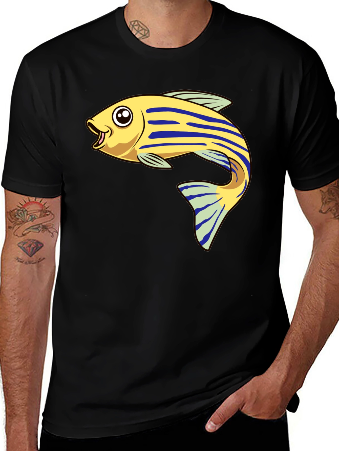 Cartoon Fish Graphic Tee - Black