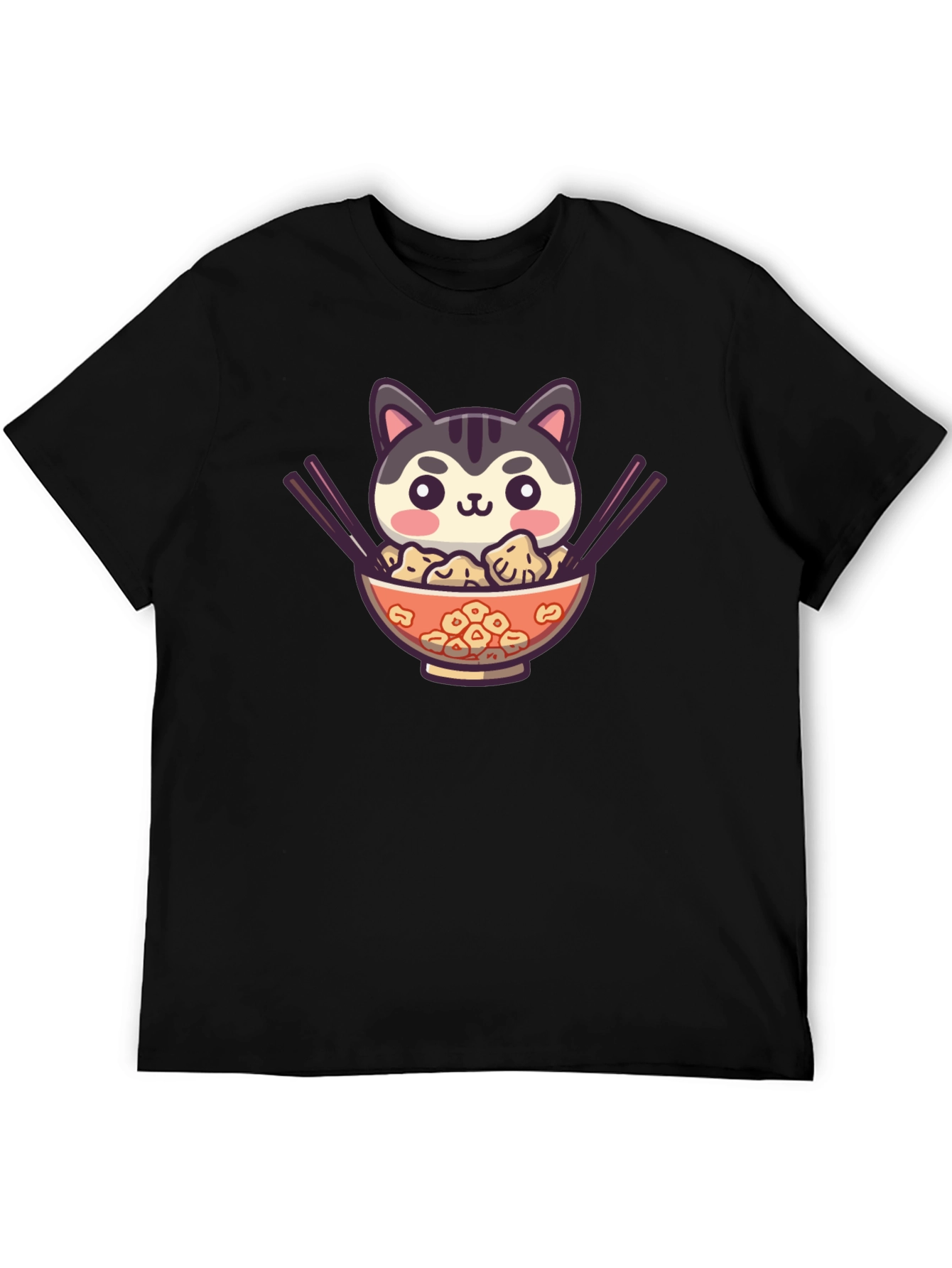 Cat Ramen Bowl Black T-Shirt